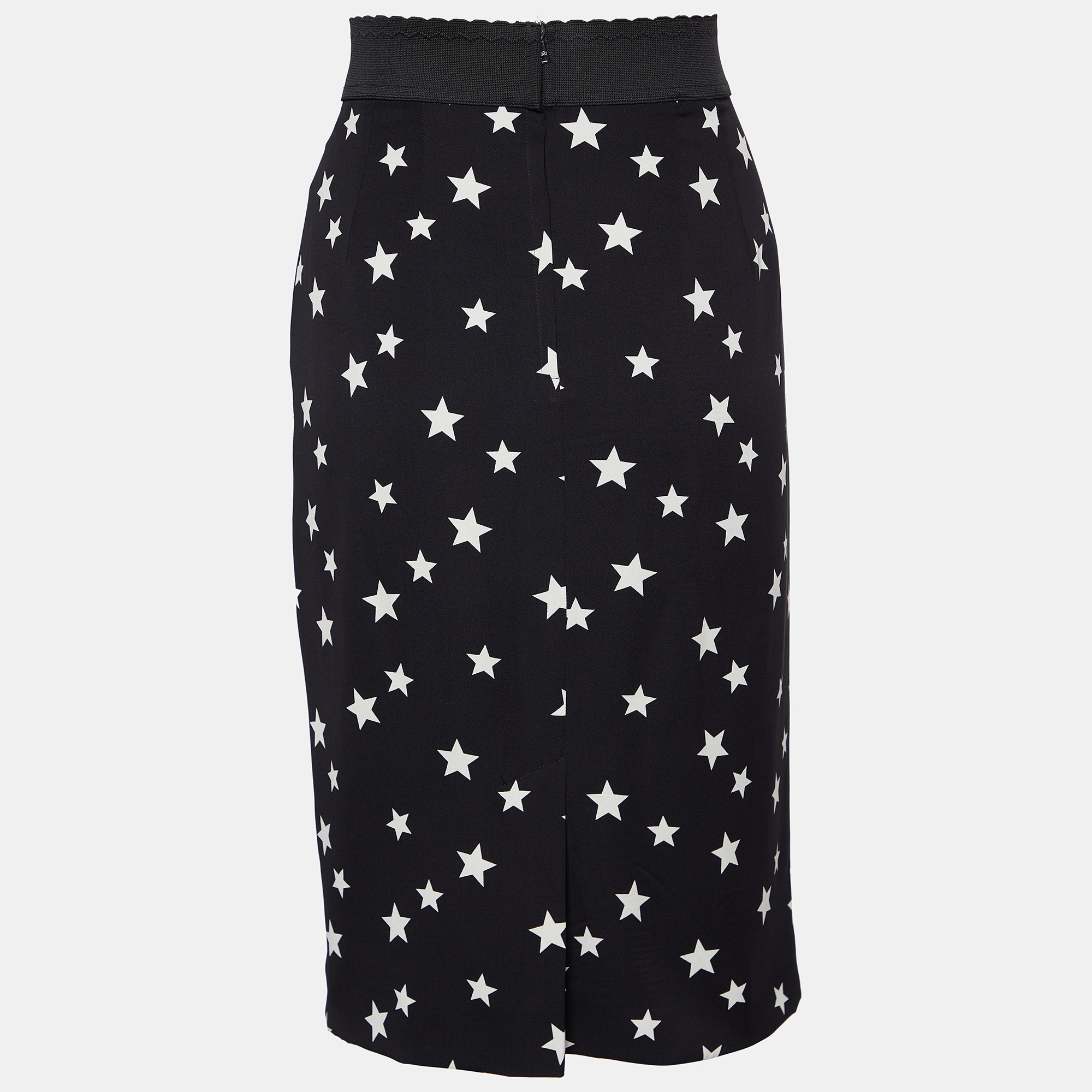 

Dolce & Gabbana Black Star Printed Silk Knee Length Skirt