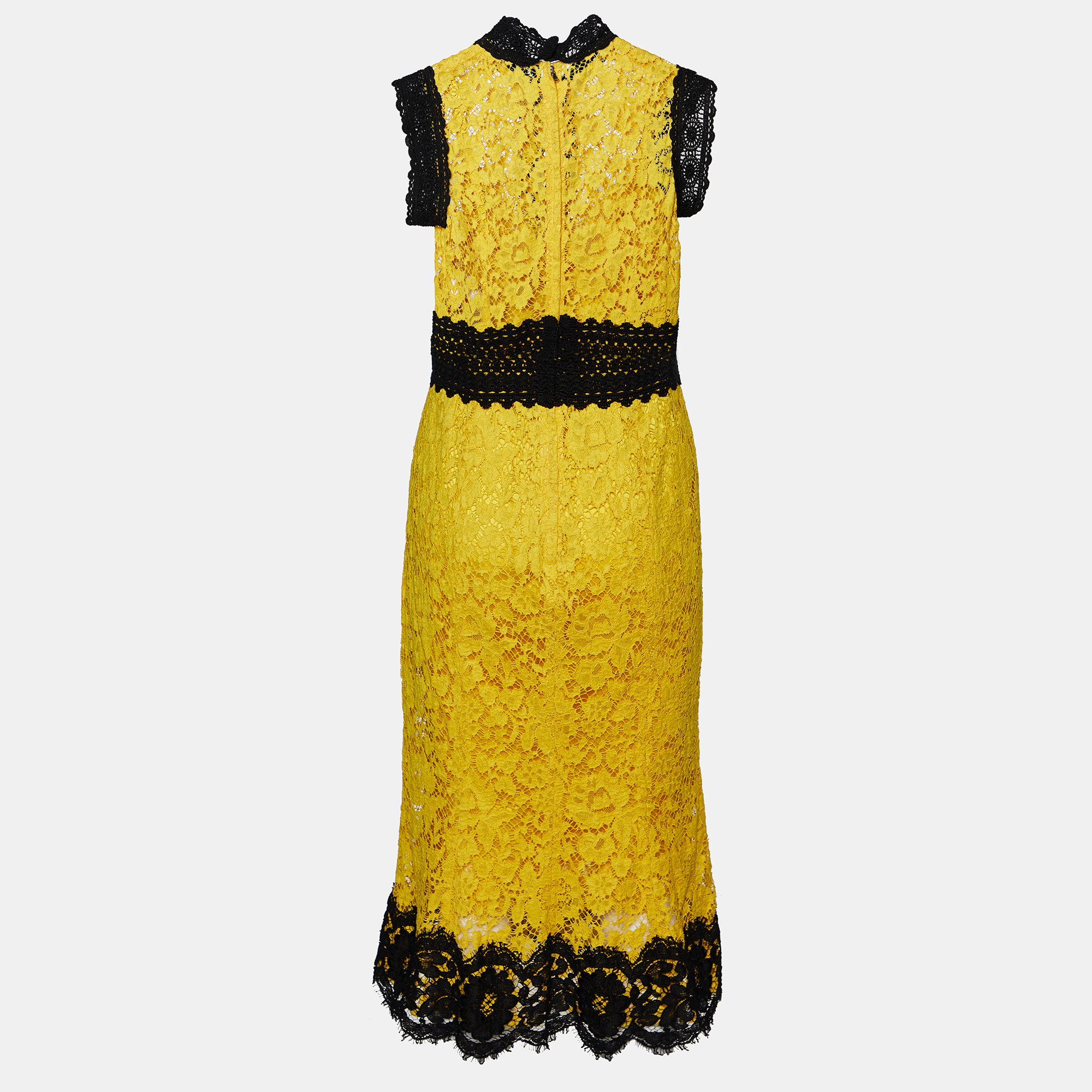 

Dolce & Gabbana Yellow Lace Contrast Detail Midi Dress