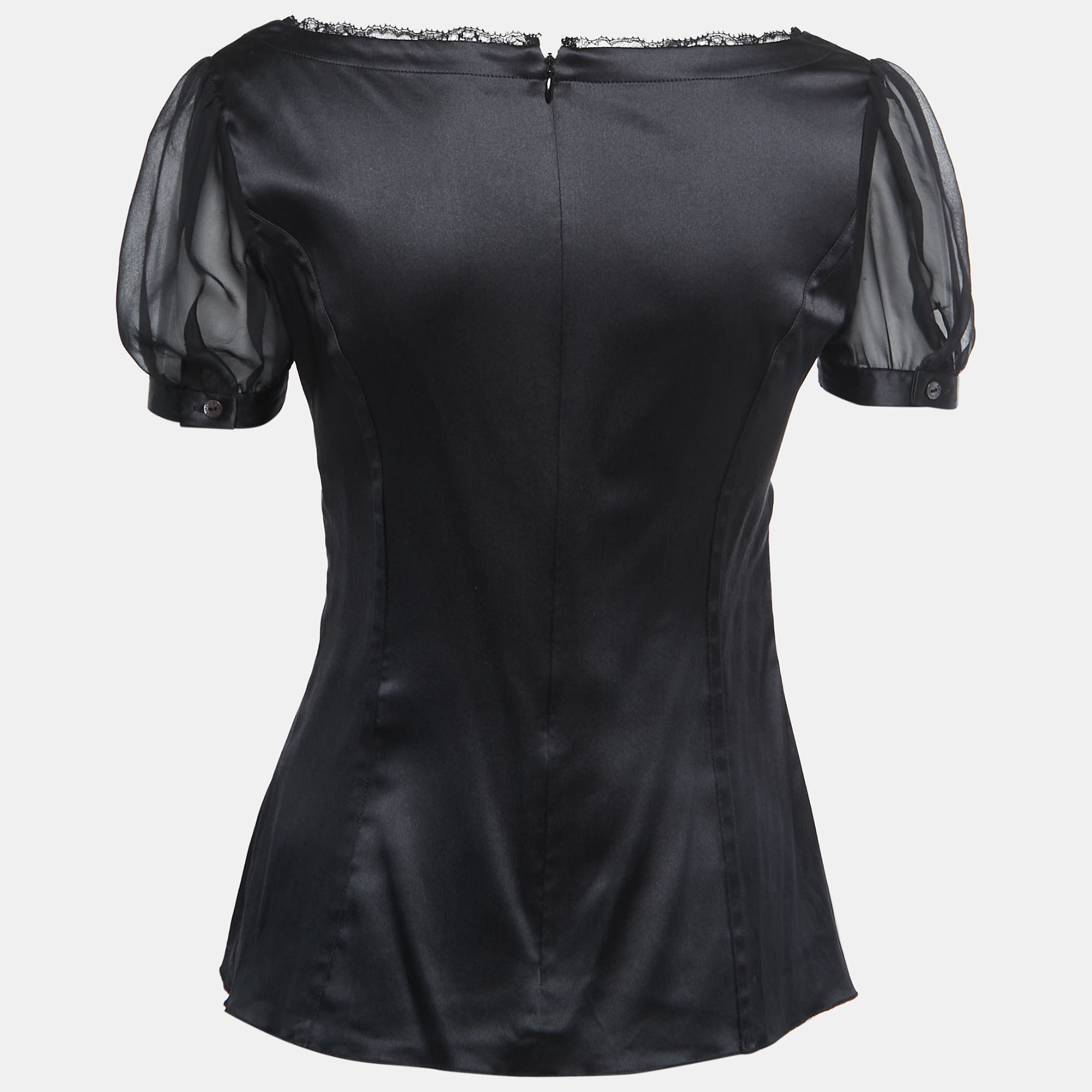 

Dolce & Gabbana Black Satin Lace Trimmed Puff Sleeve Blouse