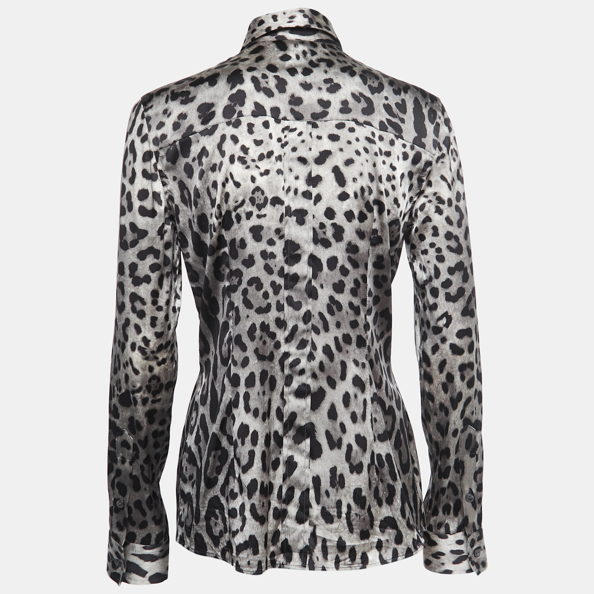 

Dolce & Gabbana Grey/Black Animal Print Silk Satin Button Front Full Sleeve Shirt