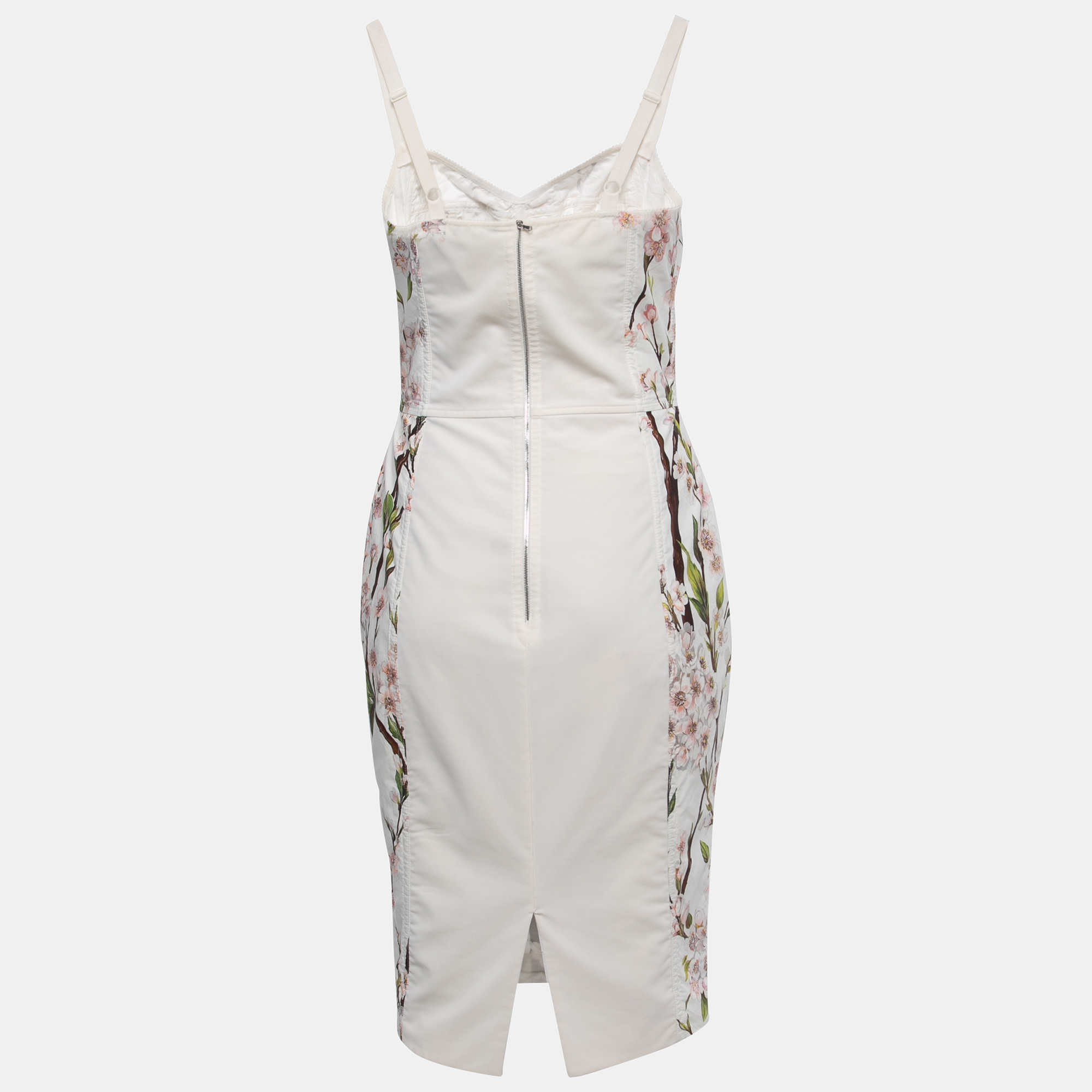 

Dolce & Gabbana White Floral Cotton Bustier Midi Dress