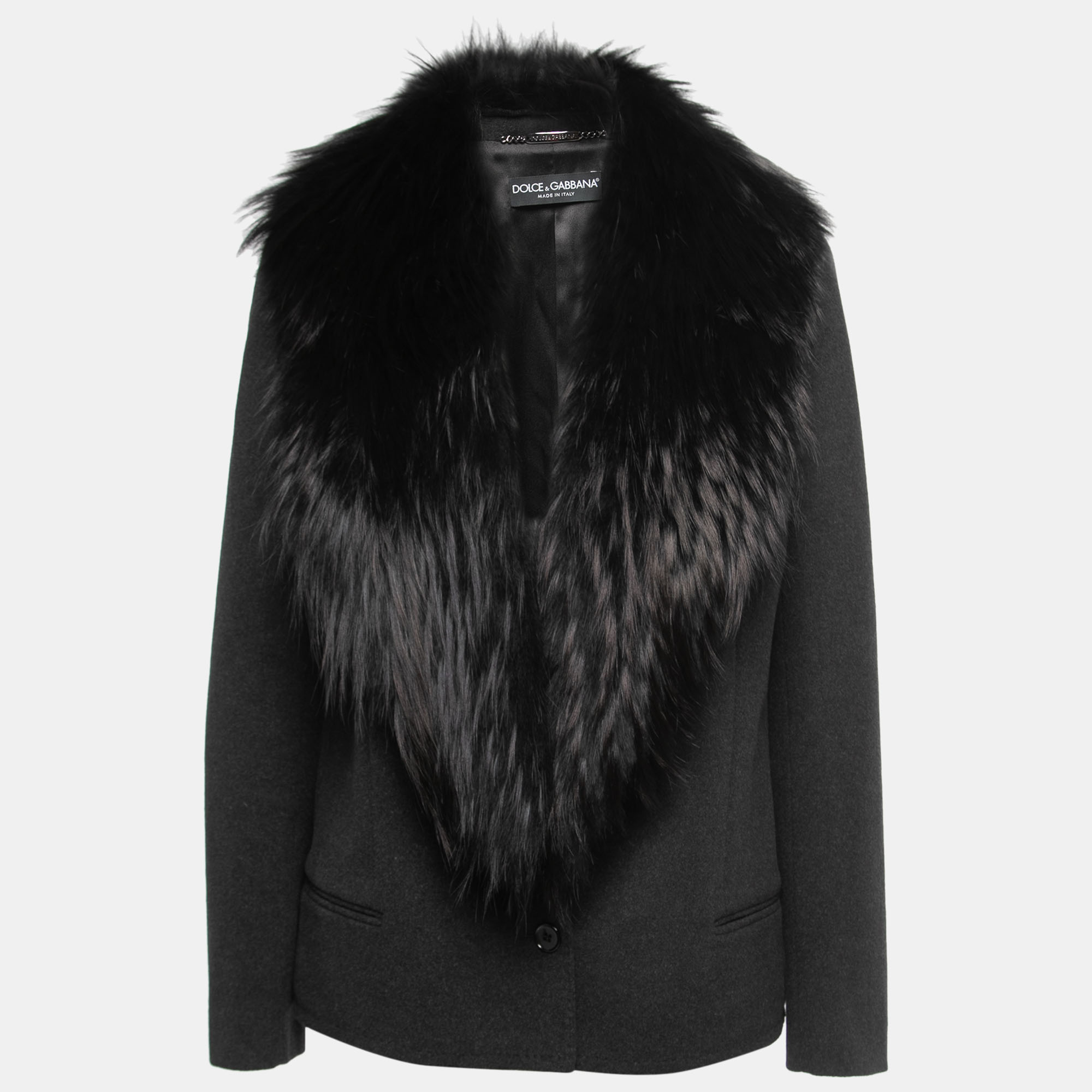 

Dolce & Gabbana Black Grey Wool & Fur Single Breasted Jacket M