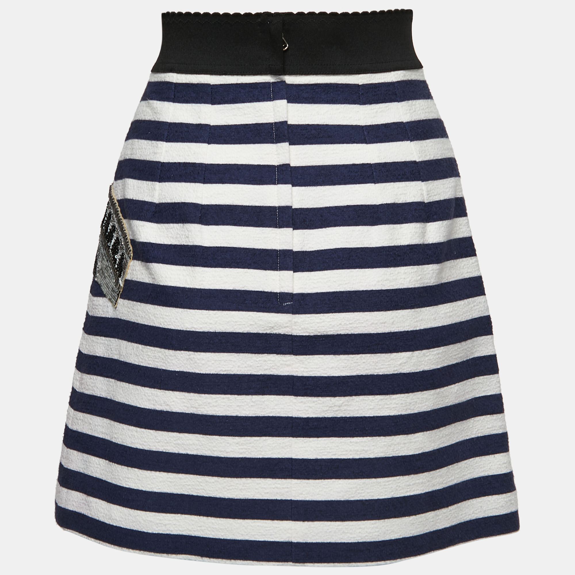 

Dolce & Gabbana Navy Blue/White Striped Cotton Embroidered Mini Skirt