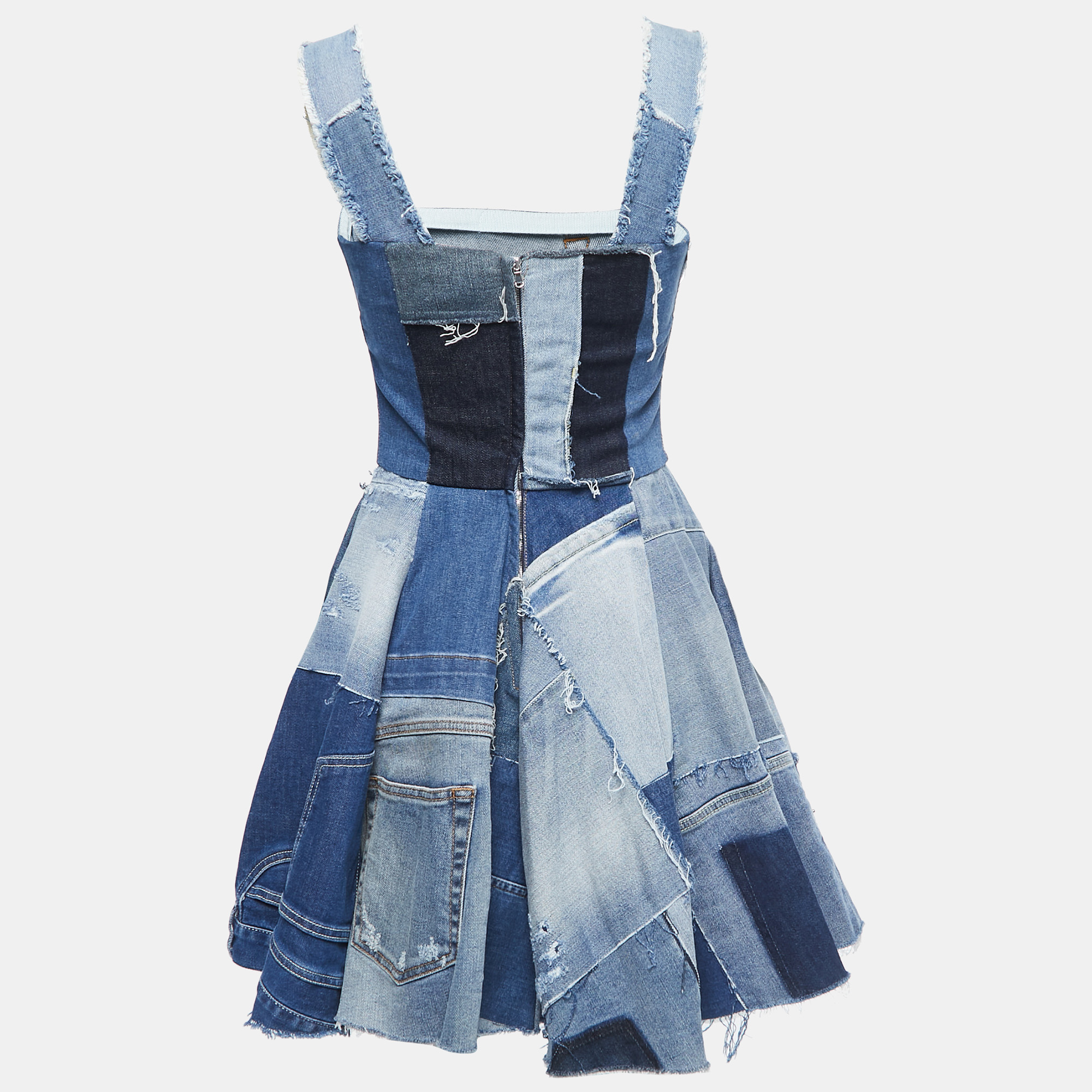 

Dolce & Gabbana Blue Washed Denim Patch Detail Sleeveless Mini Dress