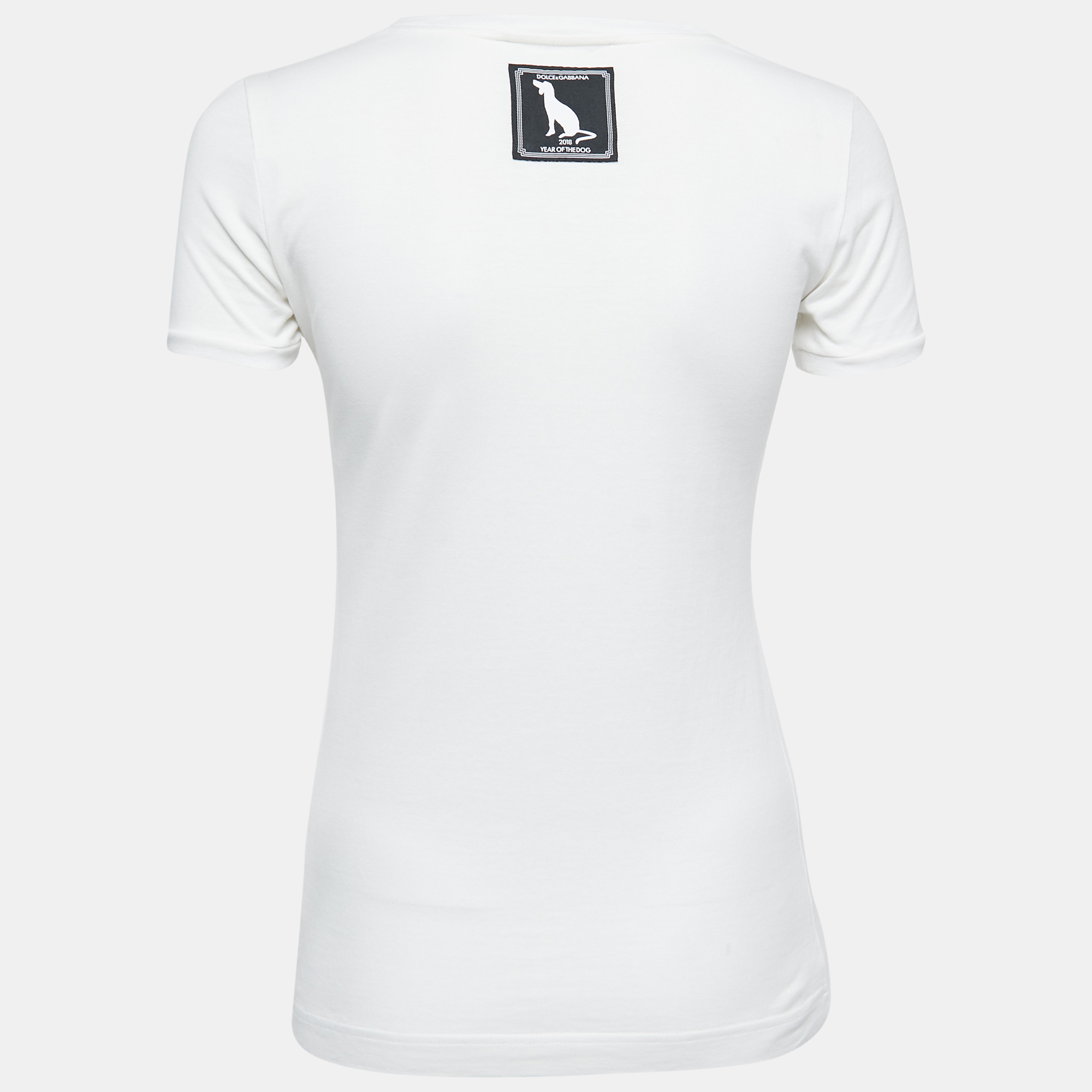 

Dolce & Gabbana Limited Edition White Dog Print Cotton Crew Neck Short Sleeve T-Shirt