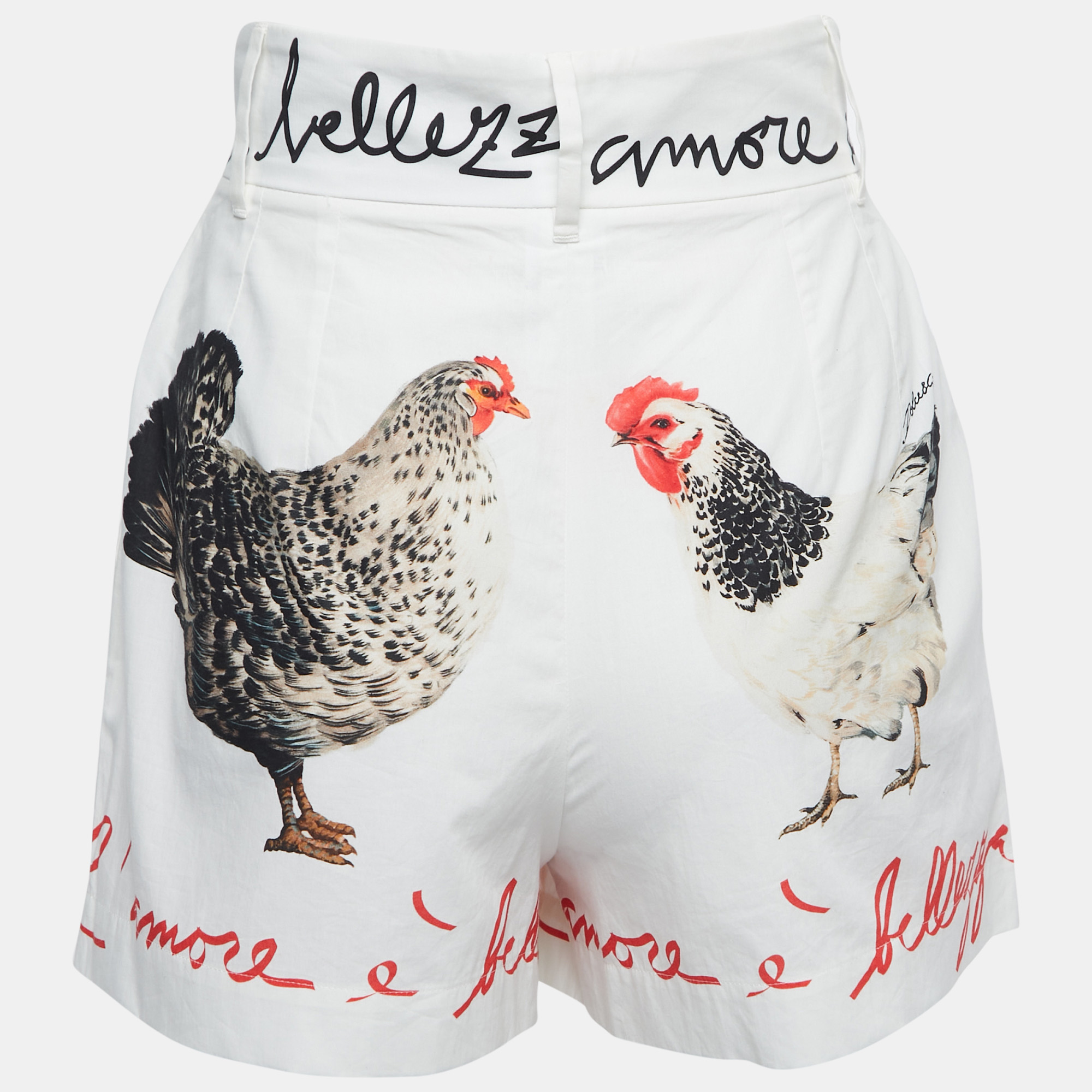 

Dolce & Gabbana White Chicken Printed Cotton High Waist Shorts