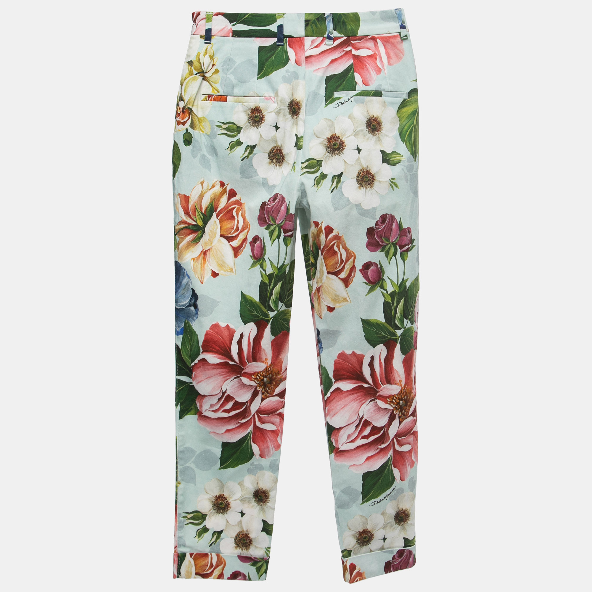 

Dolce & Gabbana Blue Floral Print Cotton Trousers