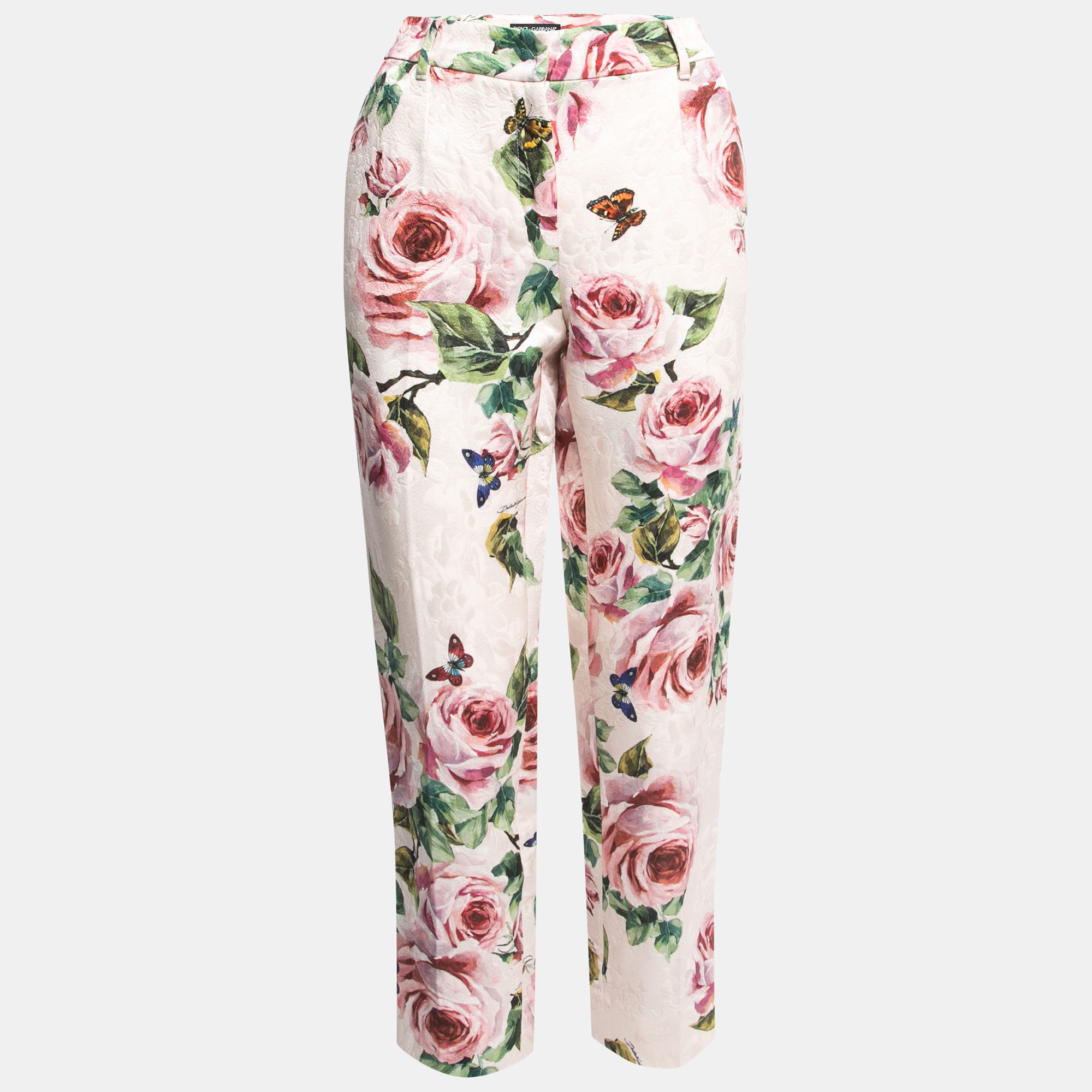 Dolce & Gabbana Pink Floral Patterned Brocade Trousers M