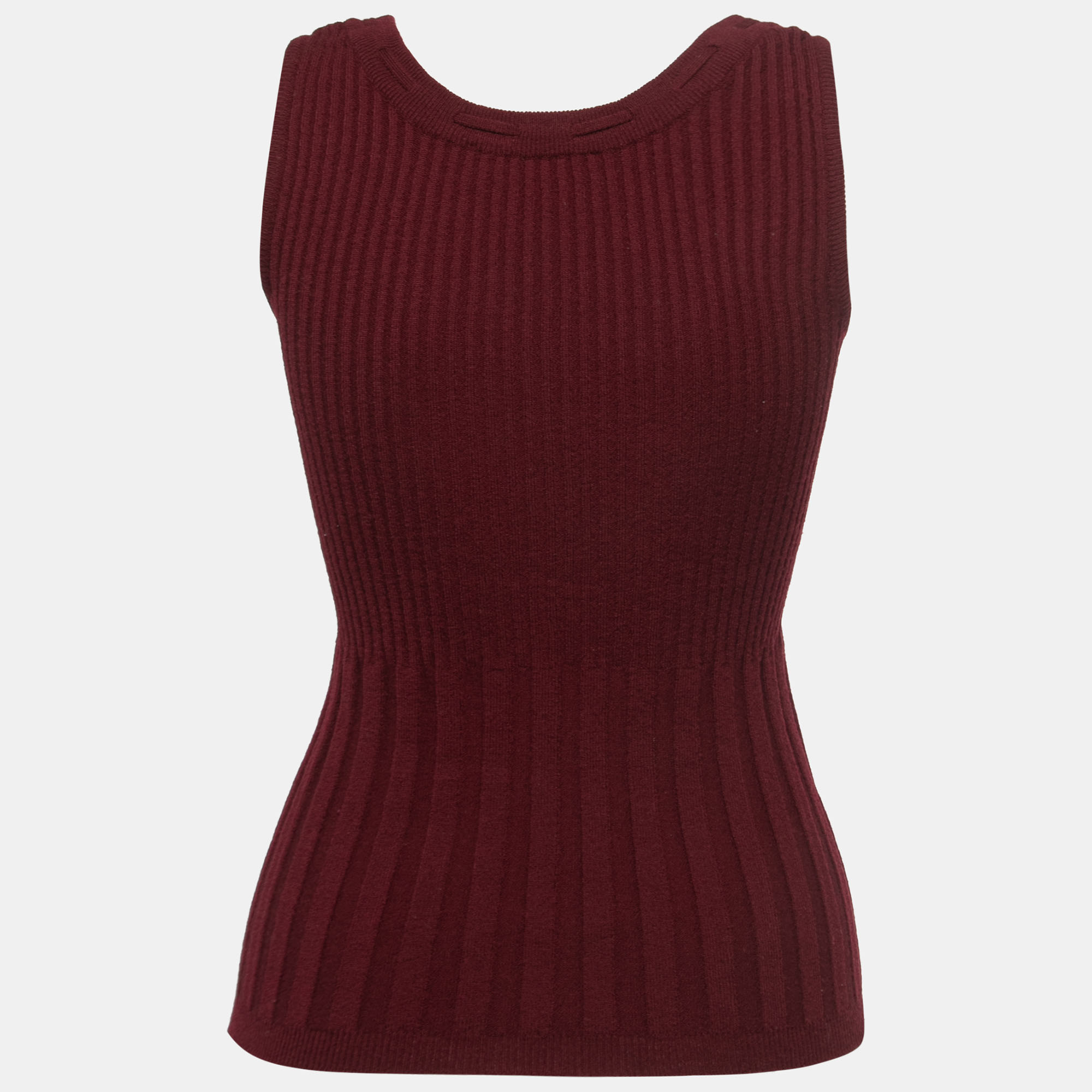 

Dolce & Gabbana Burgundy Ribbed Knit Sleeveless Top