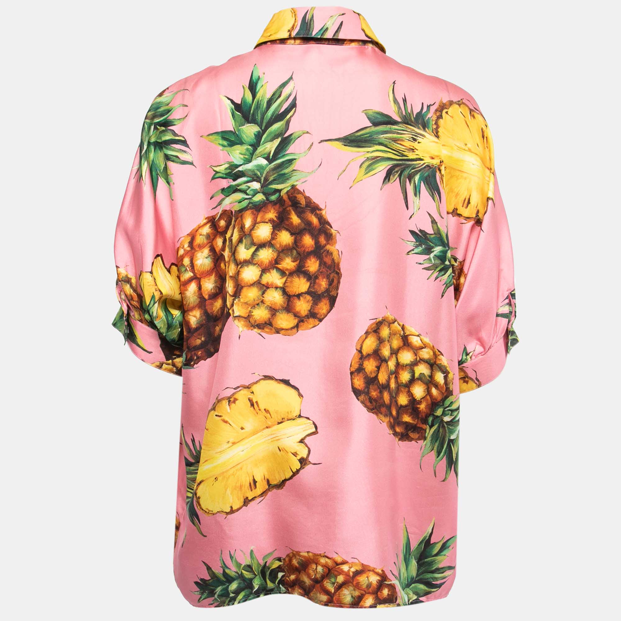 

Dolce & Gabbana Pink Pineapple Print Silk Twill Blouse