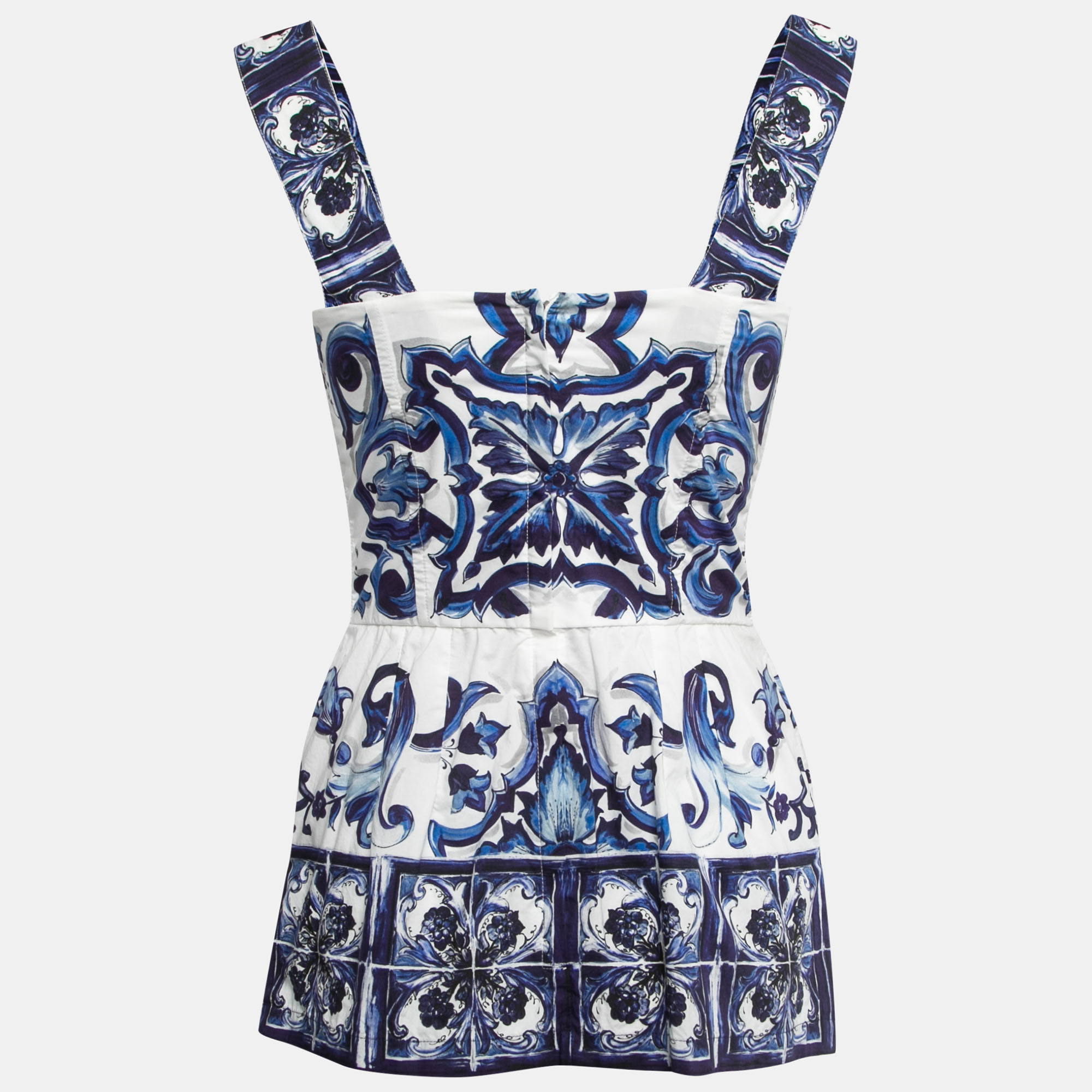 

Dolce & Gabbana Blue Printed Cotton Peplum Top