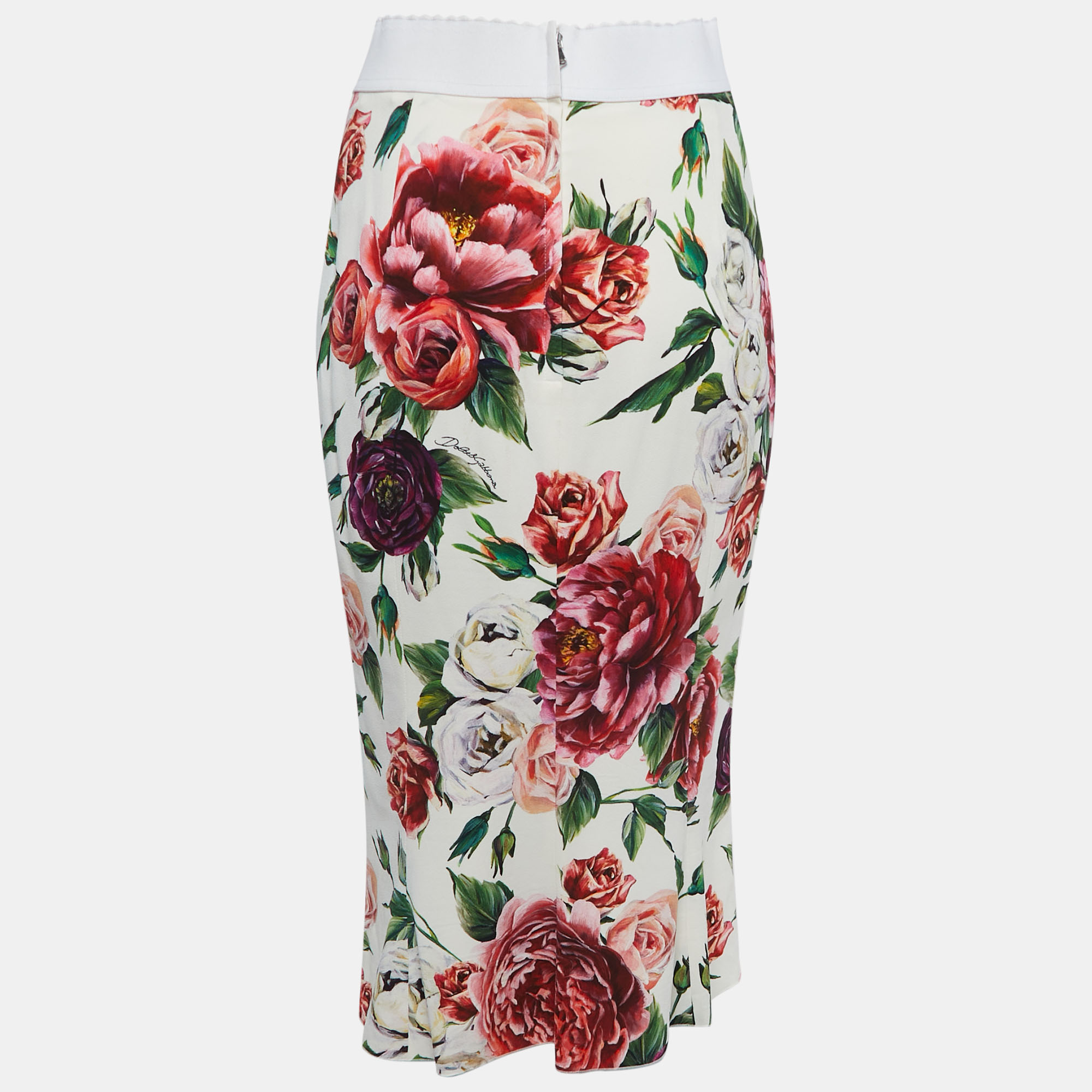 

Dolce & Gabbana White Floral Printed Crepe Pencil Skirt