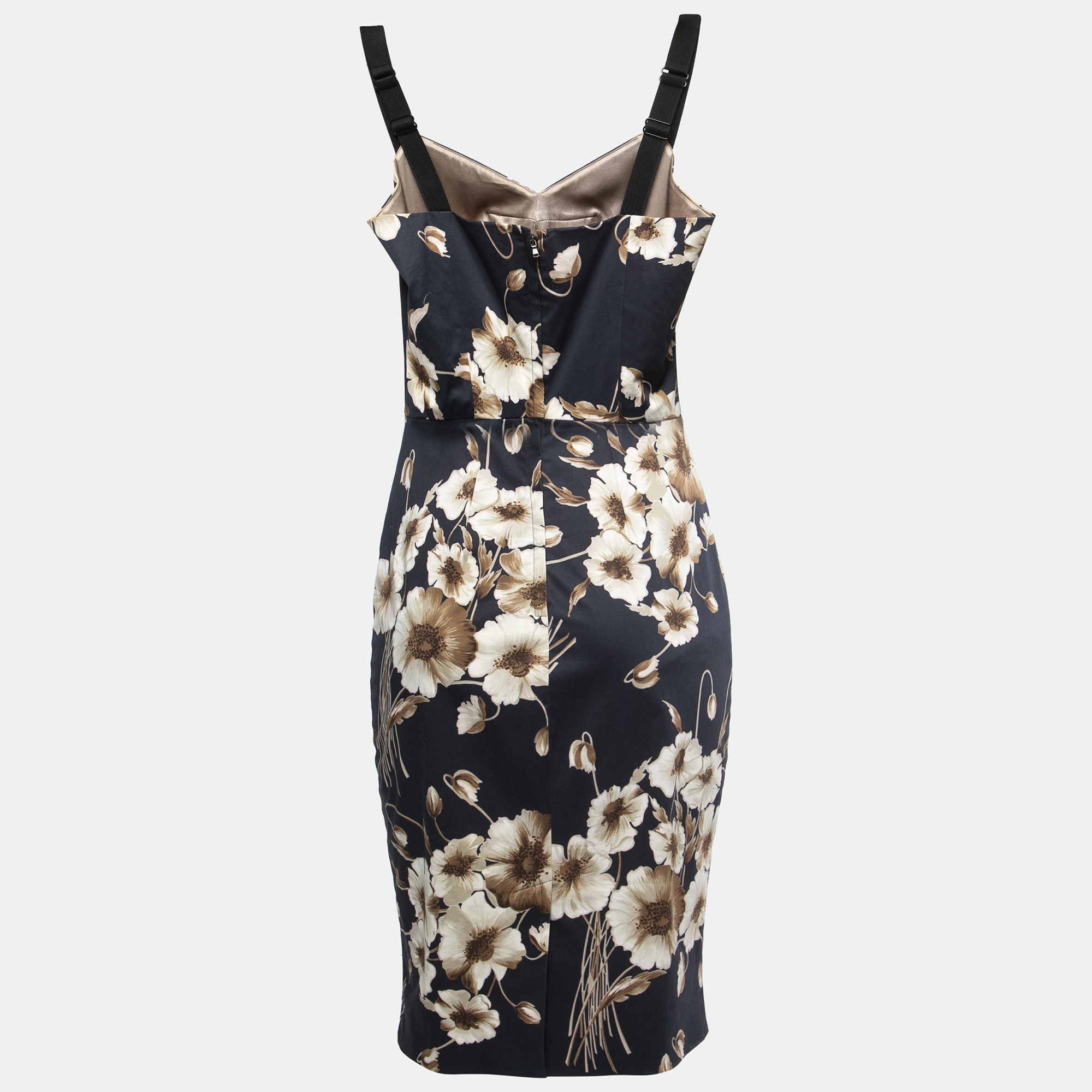 

Dolce & Gabbana Navy Blue Floral Printed Cotton Midi Dress