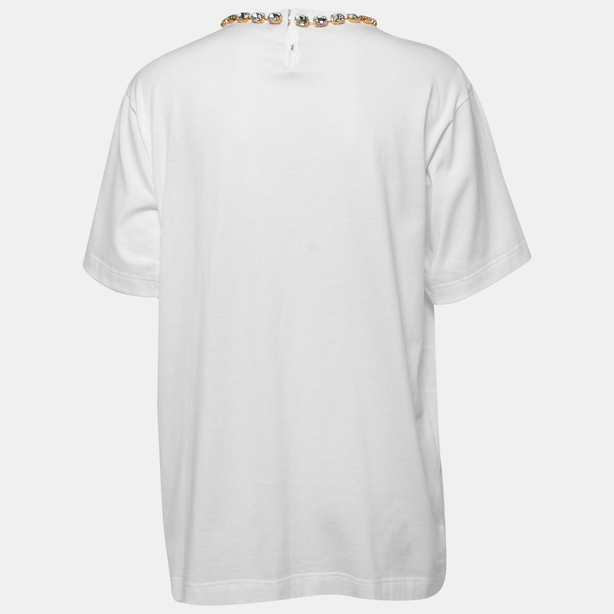 

Dolce & Gabbana White J.Lo Print Cotton Crystal Embellished T-Shirt