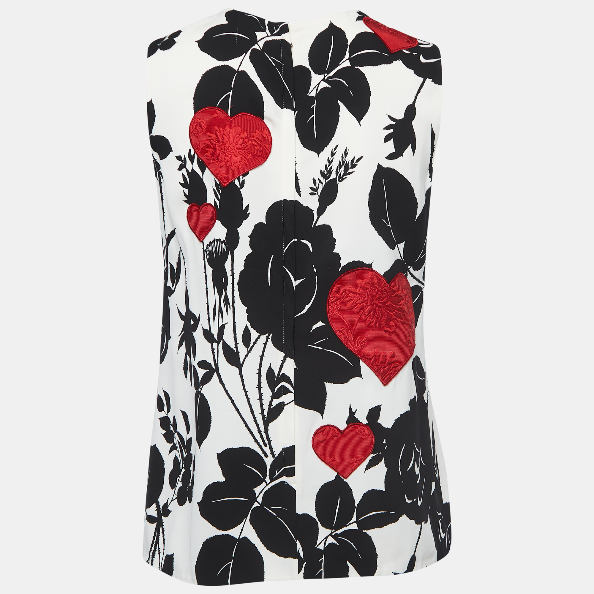 

Dolce & Gabbana White Heart Appliqued Rose Print Crepe Blouse