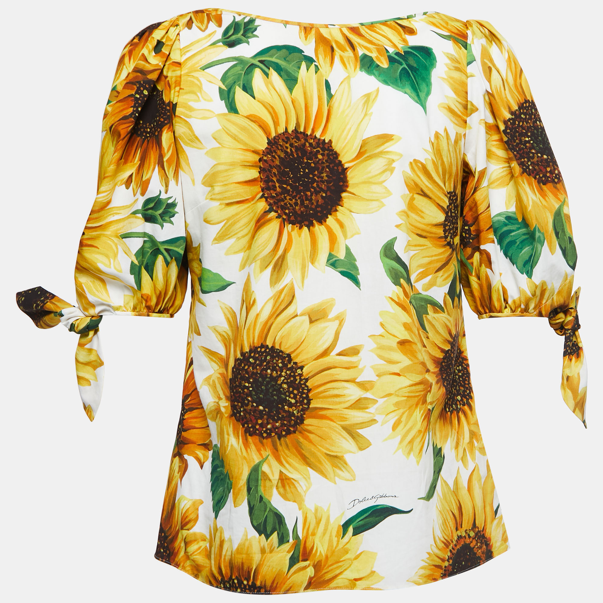 

Dolce & Gabbana White/Yellow Sunflower Printed Cotton Top