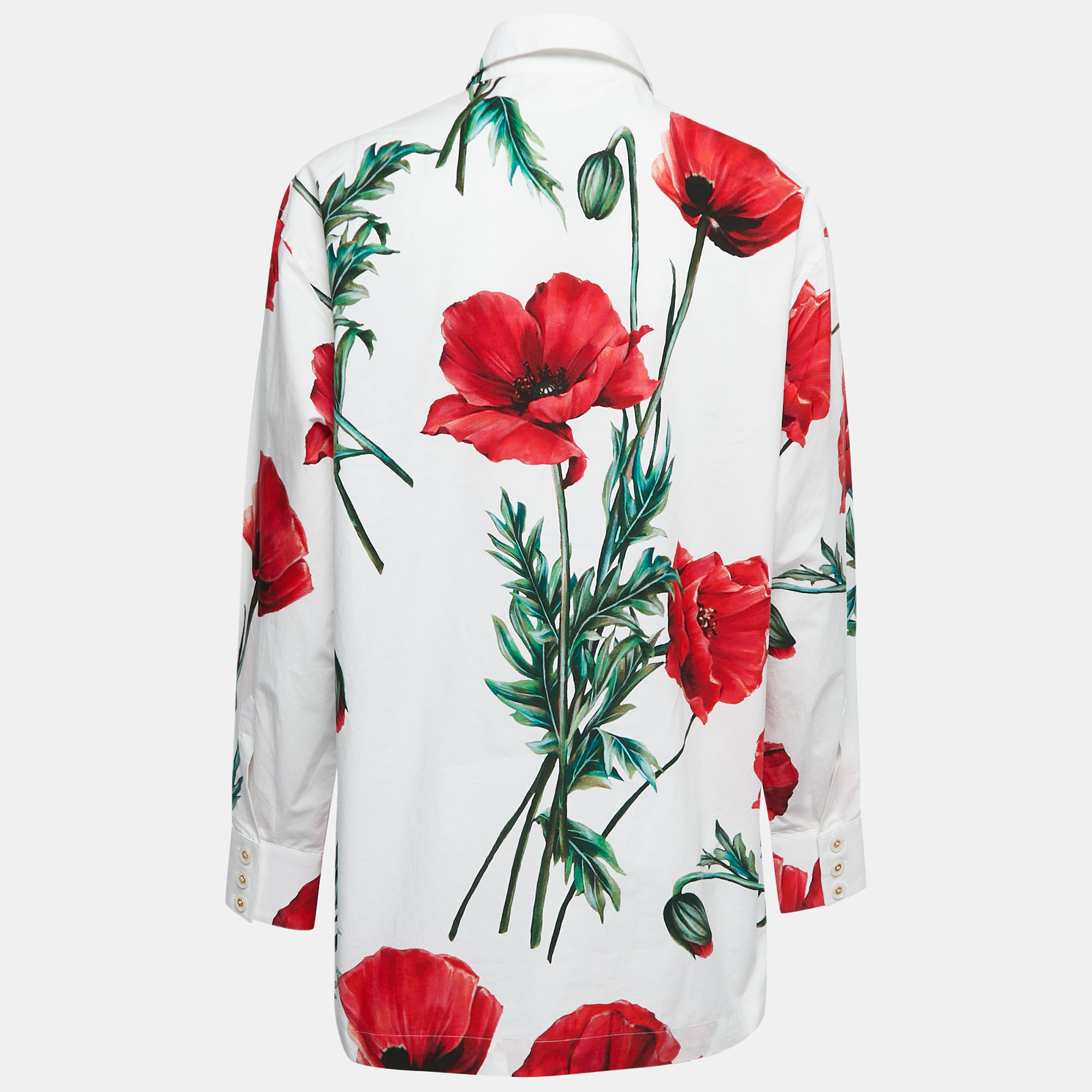 

Dolce & Gabbana White/Red Poppy Printed Cotton Shirt