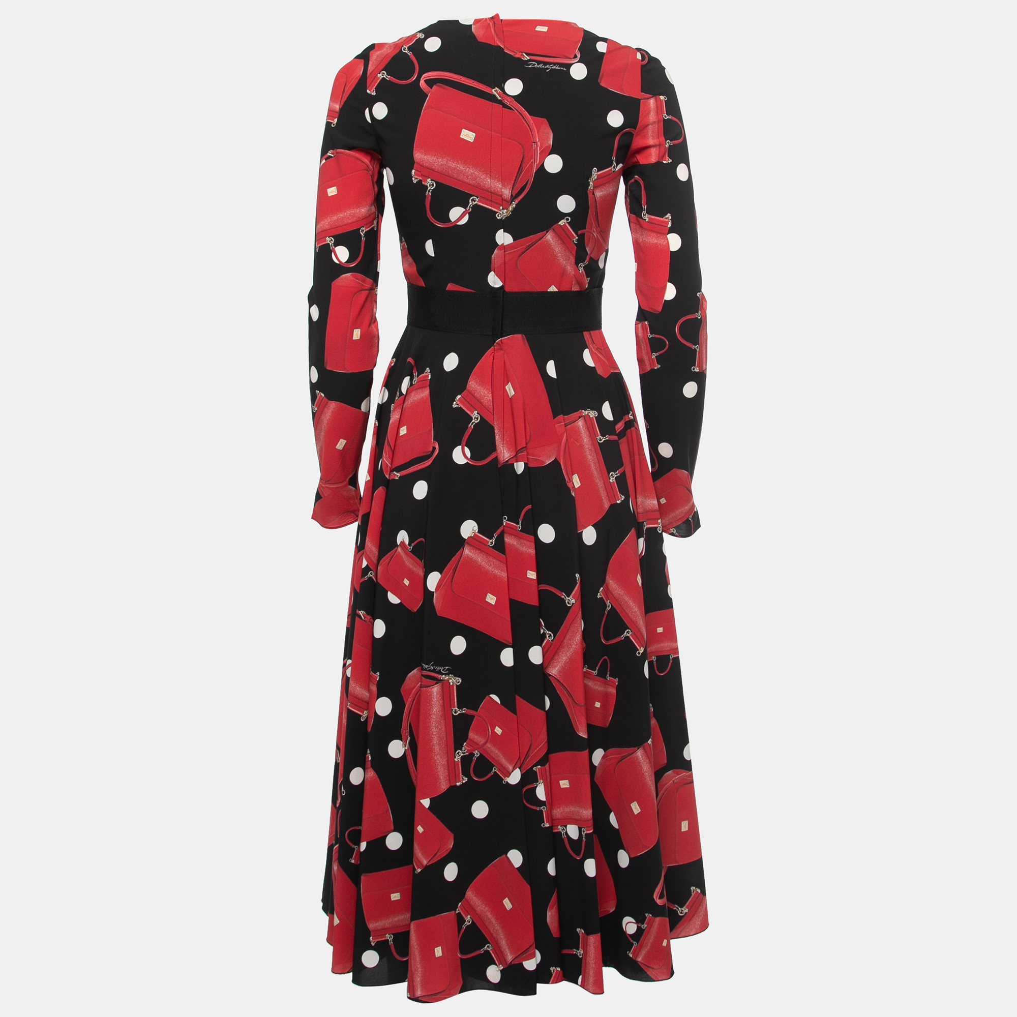 

Dolce & Gabbana Black Miss Sicily Bag Printed Silk Midi Dress