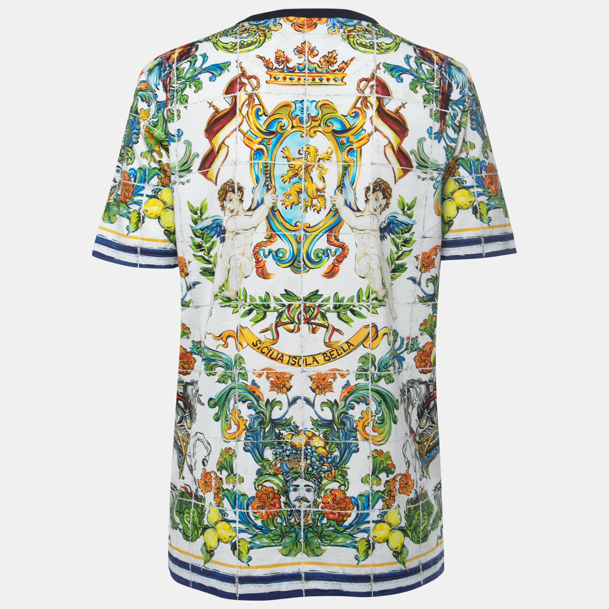 

Dolce & Gabbana White Sicilian Print Cotton Crew Neck T-Shirt