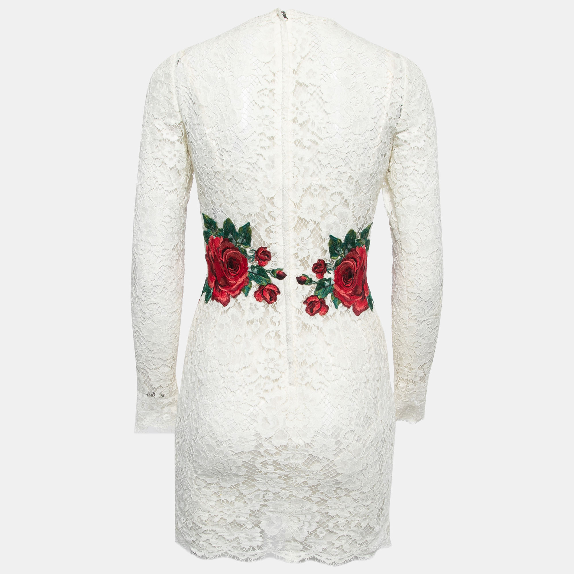 

Dolce & Gabbana White Lace Rose Embroidered Mini Dress