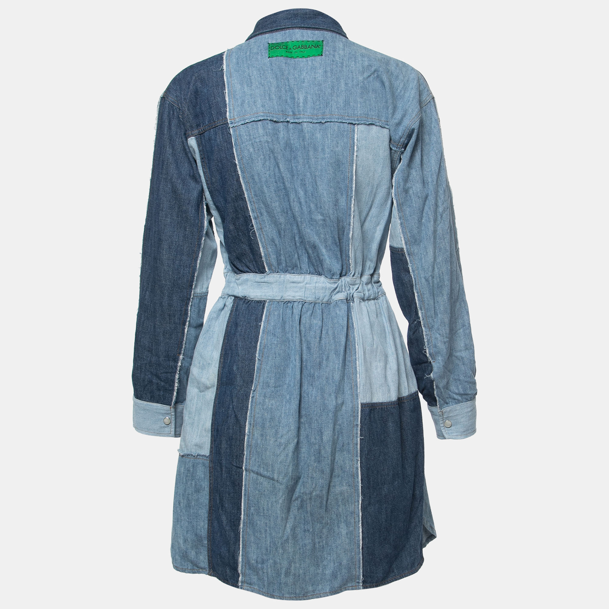 

Dolce & Gabbana Blue Patched Denim Shirt Mini Dress