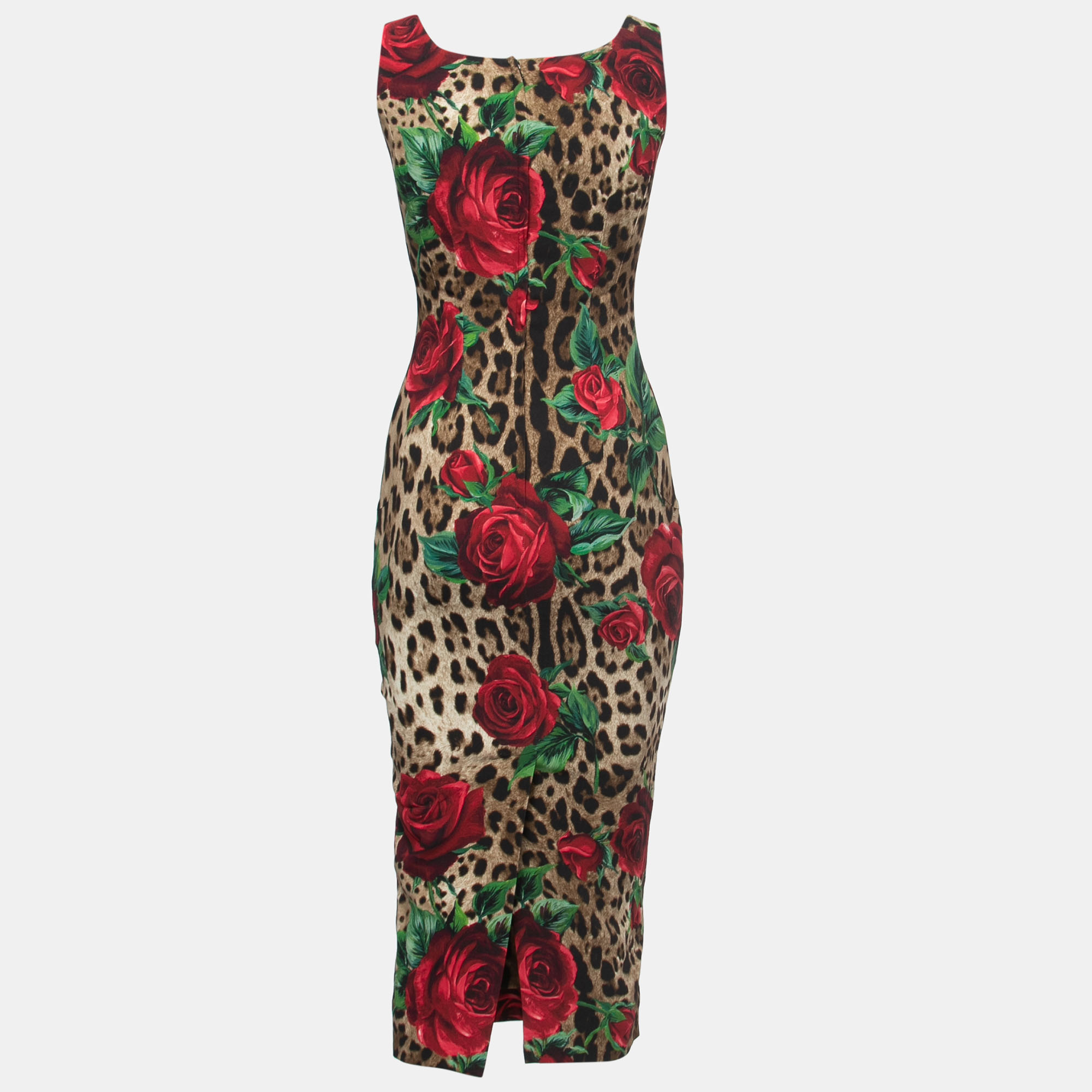 

Dolce & Gabbana Brown Floral Animal Printed Crepe Midi Dress