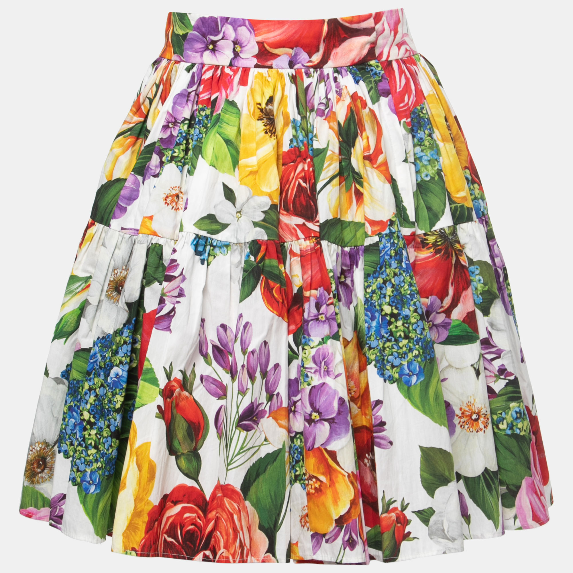 

Dolce & Gabbana Multicolor Floral Printed Cotton Flared Mini Skirt