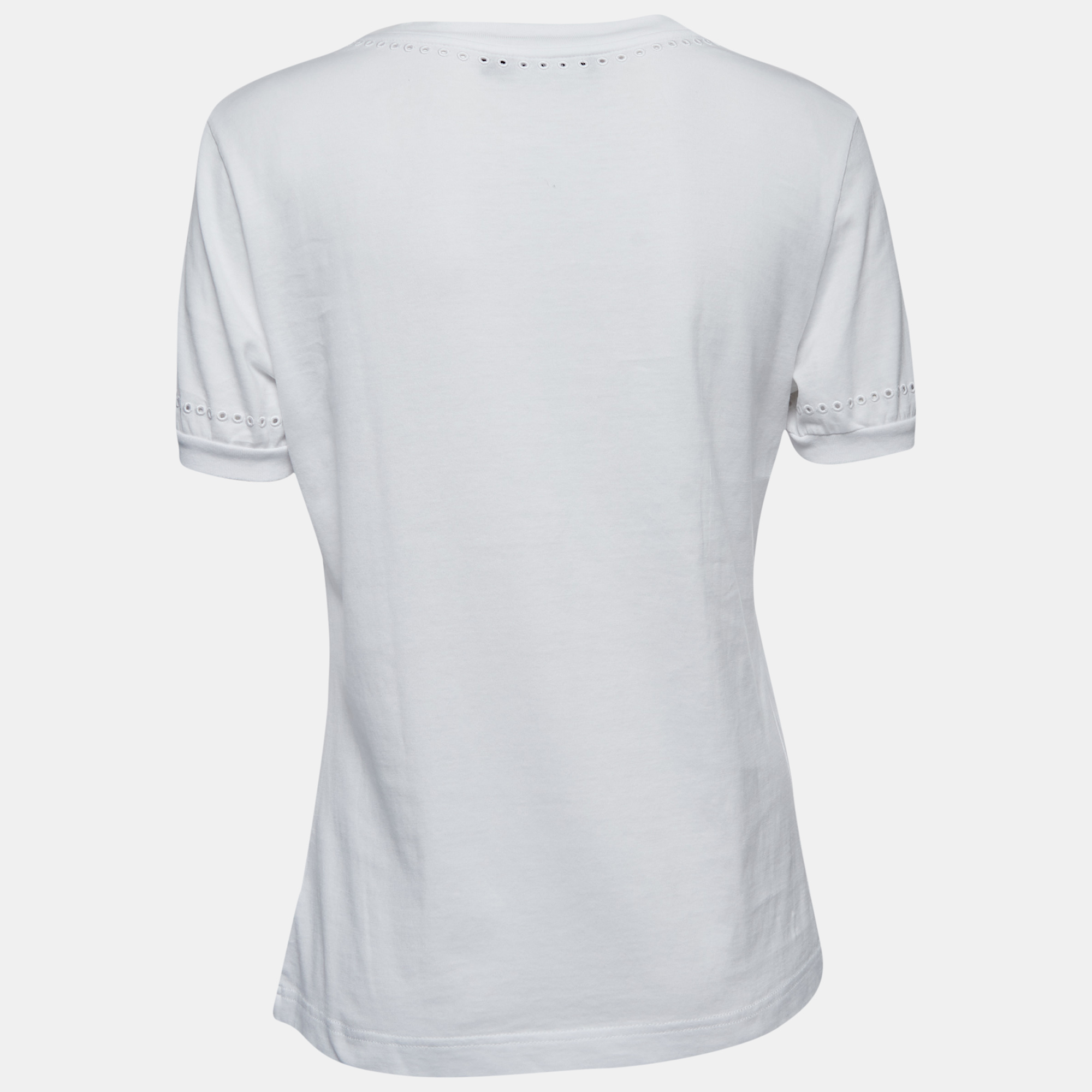 

Dolce & Gabbana White Cotton Logo Broderie Anglaise Crew Neck T-Shirt