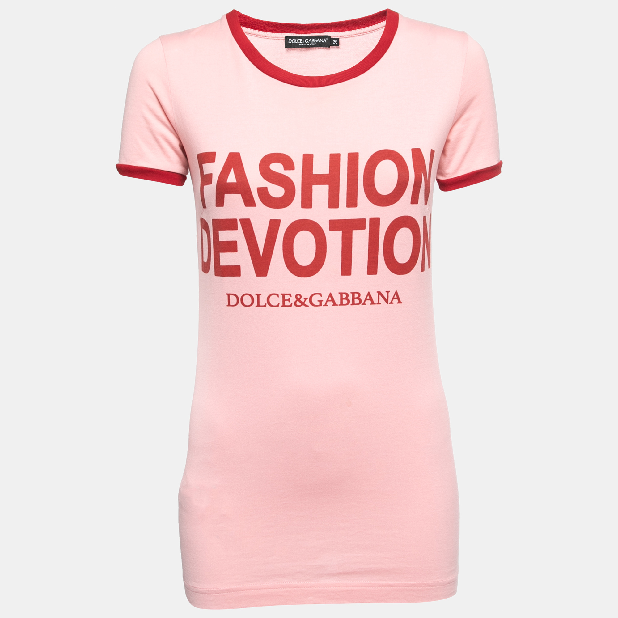 

Dolce & Gabbana Pink Fashion Devotion Print Cotton Crew Neck T-Shirt