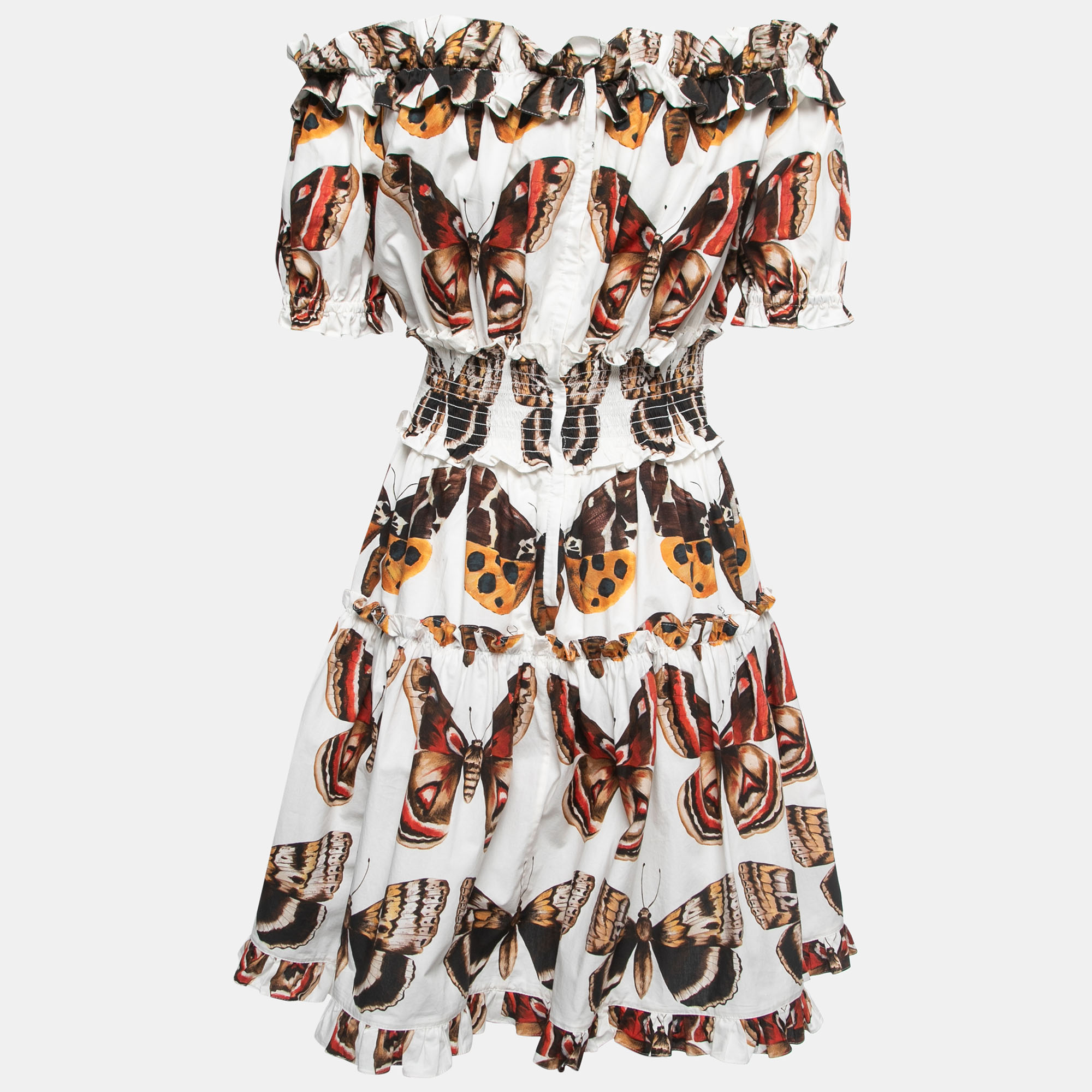 

Dolce & Gabbana White Butterfly Printed Cotton Ruffled Mini Dress