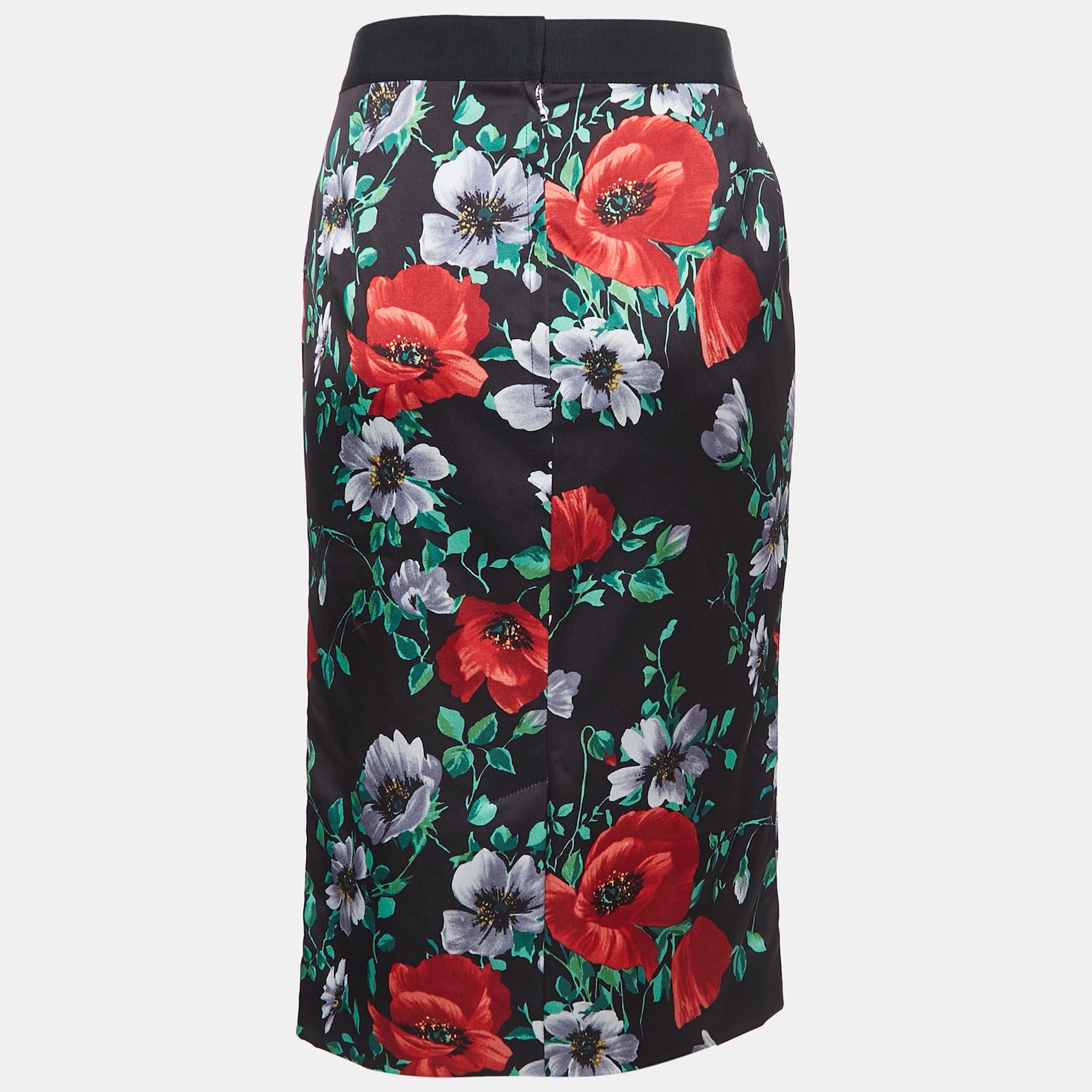 

Dolce & Gabbana Black Floral Printed Stretch Satin Pencil Skirt