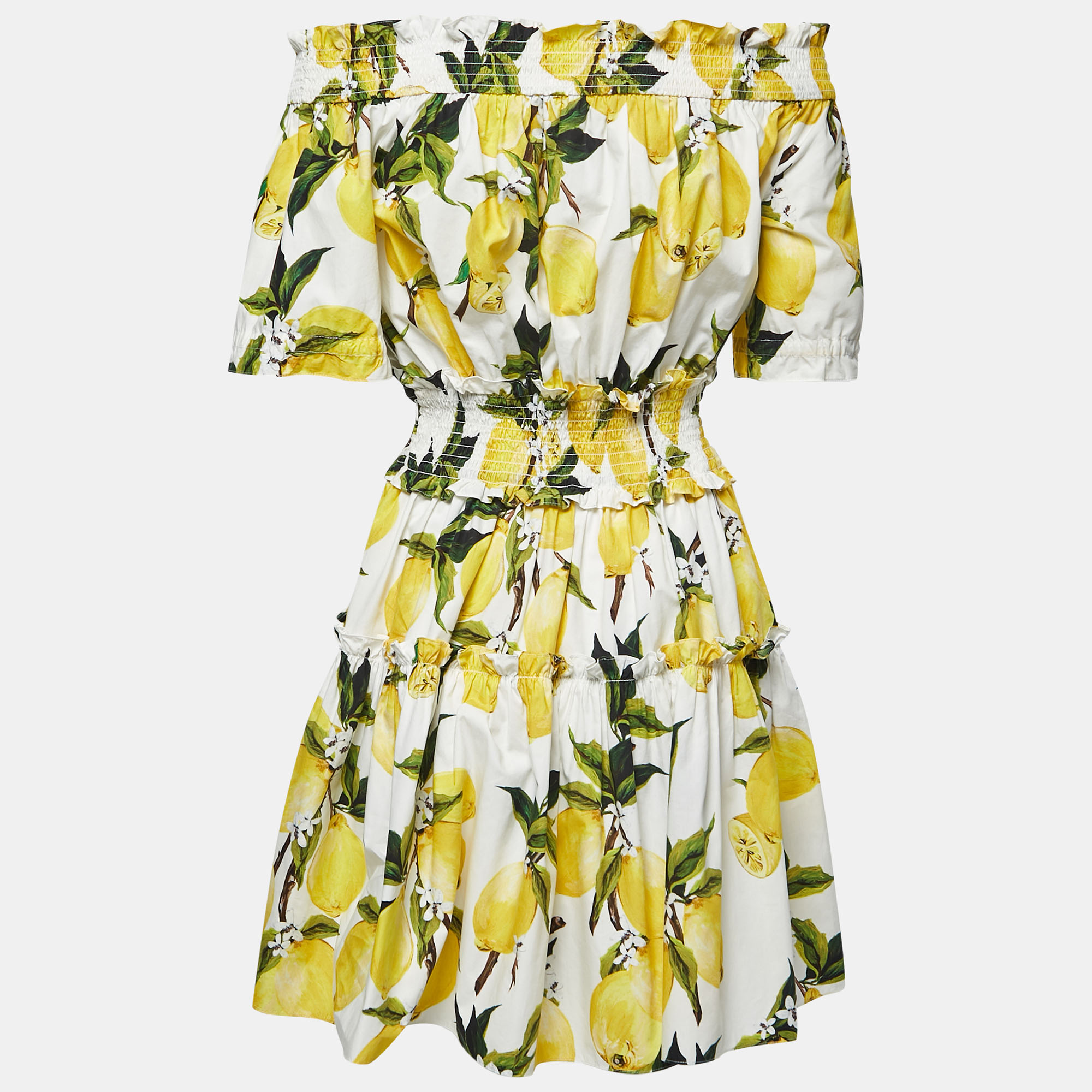

Dolce & Gabbana White Lemon Print Cotton Ruffled Mini Dress