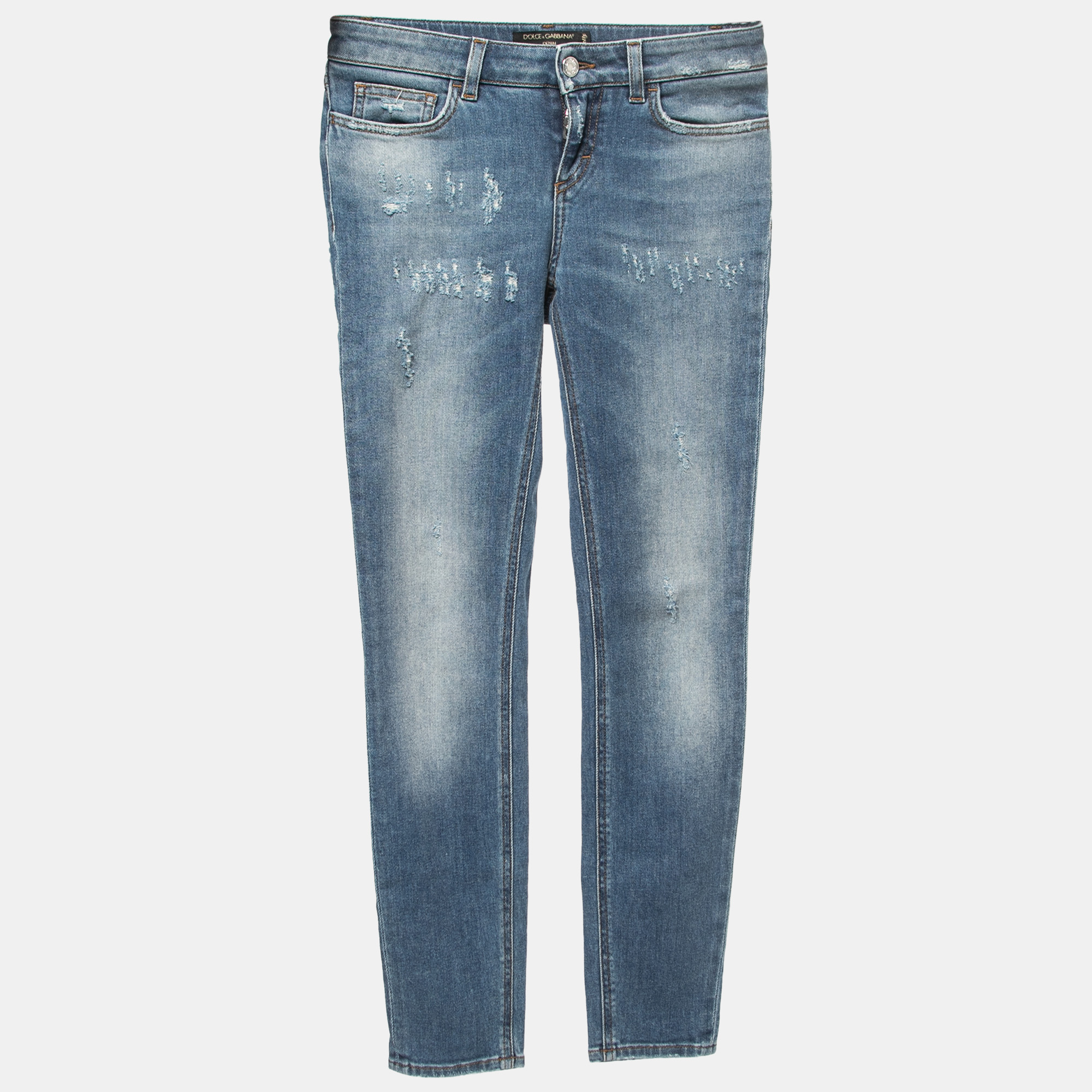 

Dolce & Gabbana Blue Distressed Denim Pretty Skinny Jeans  Waist 26