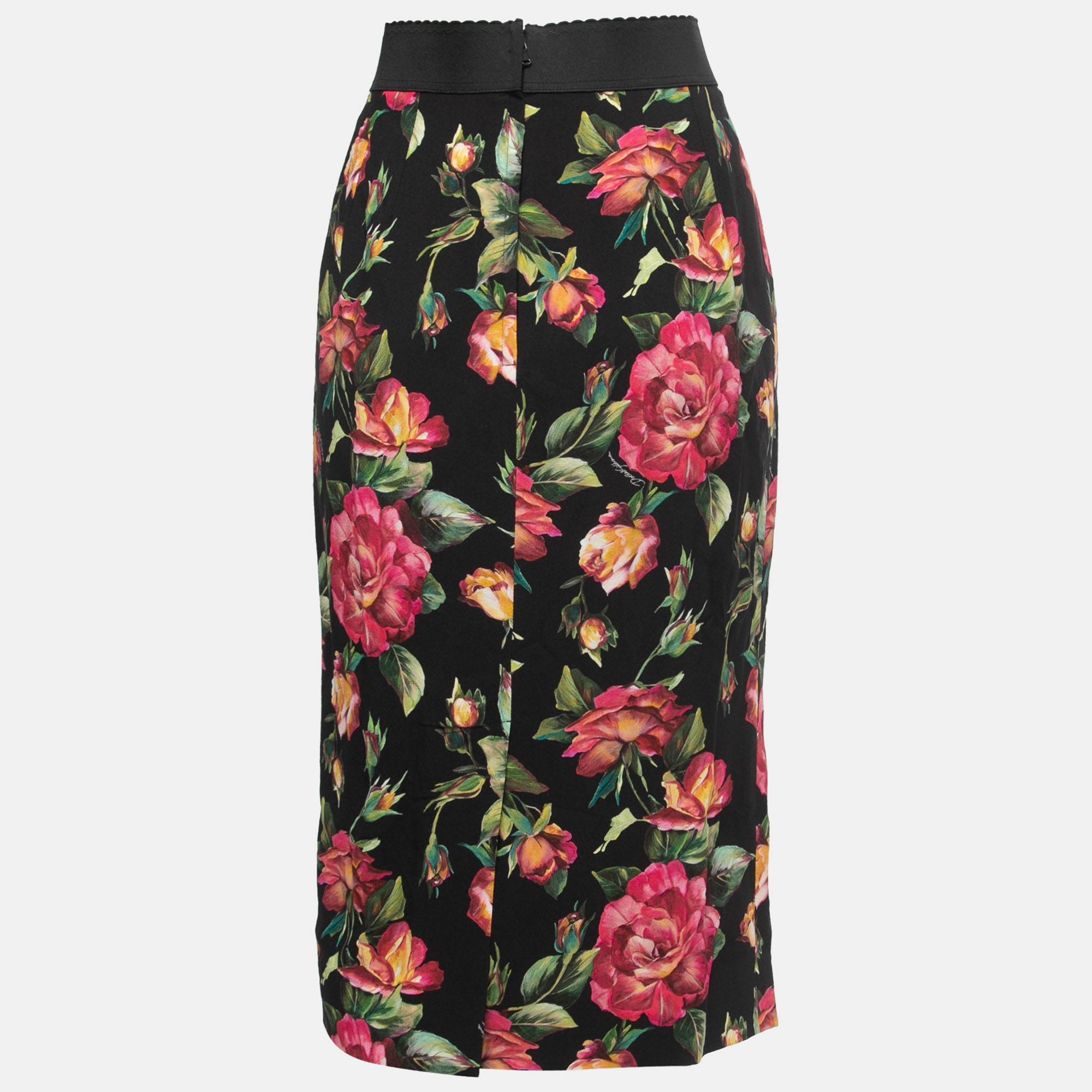 

Dolce & Gabbana Black Floral Printed Crepe Pencil Skirt