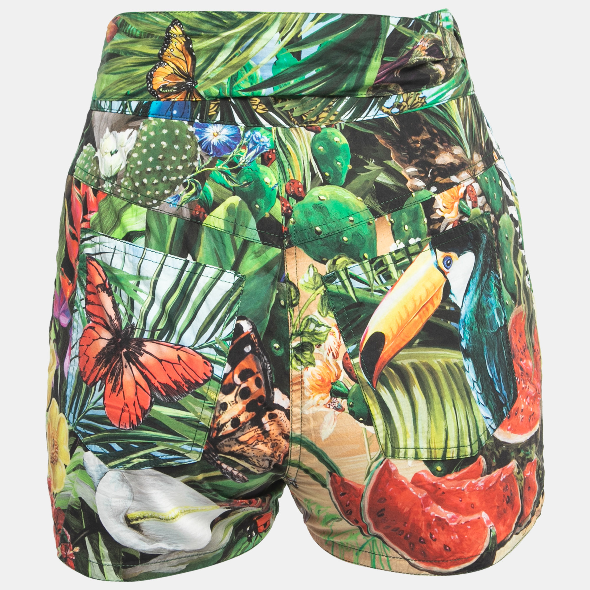 

Dolce & Gabbana Green Tropical Printed Cotton Wrap Shorts