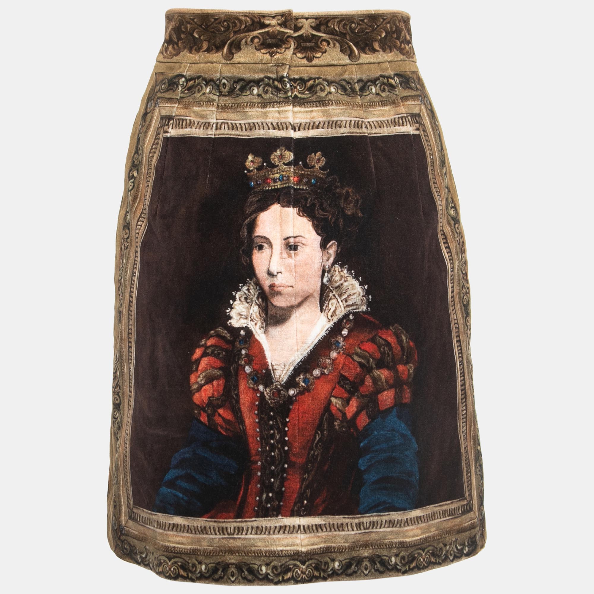 

Dolce & Gabbana Yellow/Black Portrait Printed Velvet Mini Skirt
