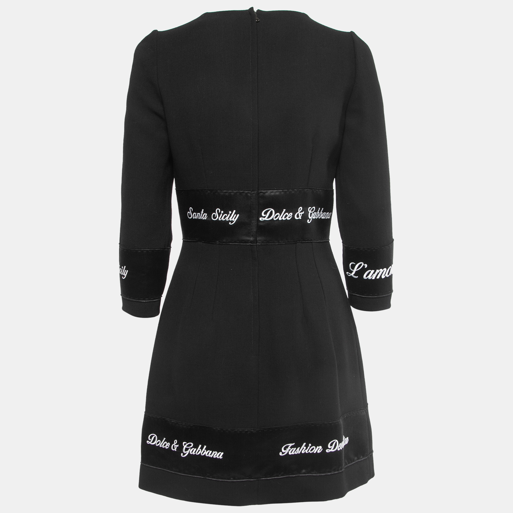 

Dolce & Gabbana Black Wool Fashion Devotion Embroidered Midi Dress