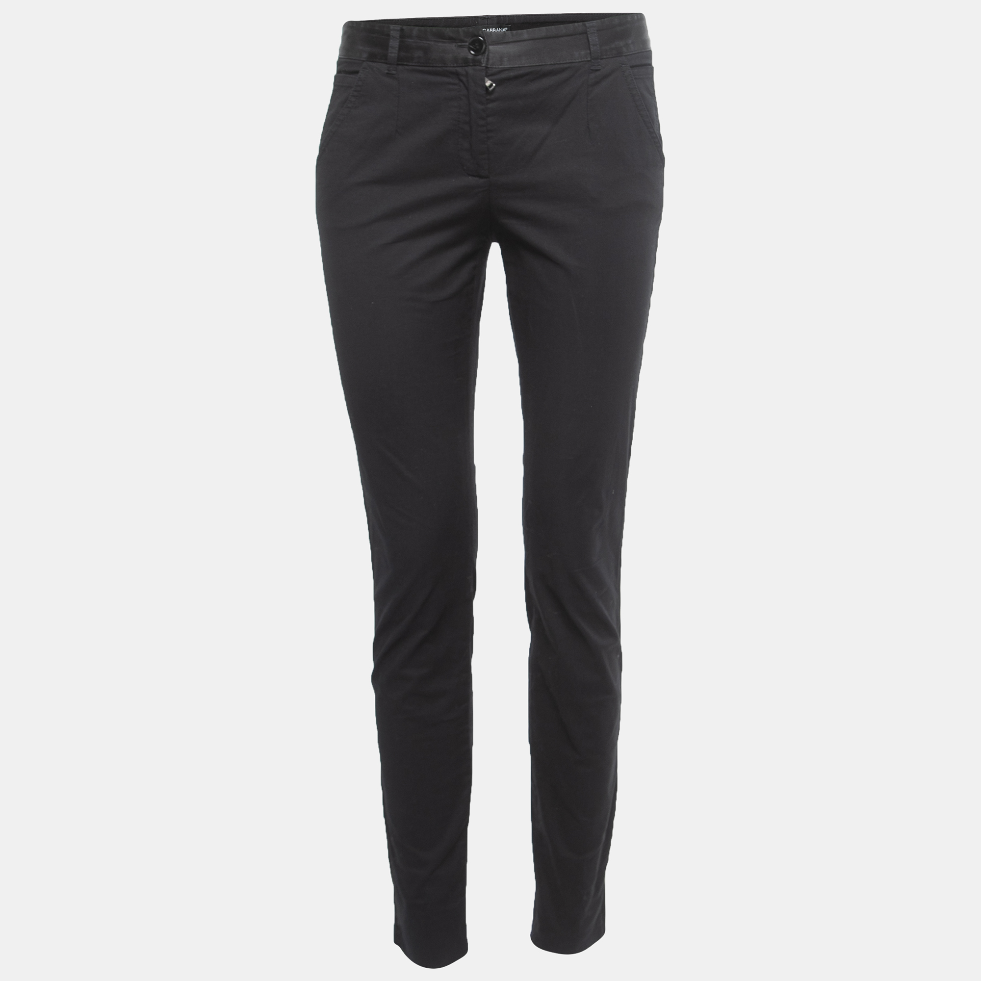 Pre-owned Dolce & Gabbana Black Cotton Zip Hem Detail Trousers S