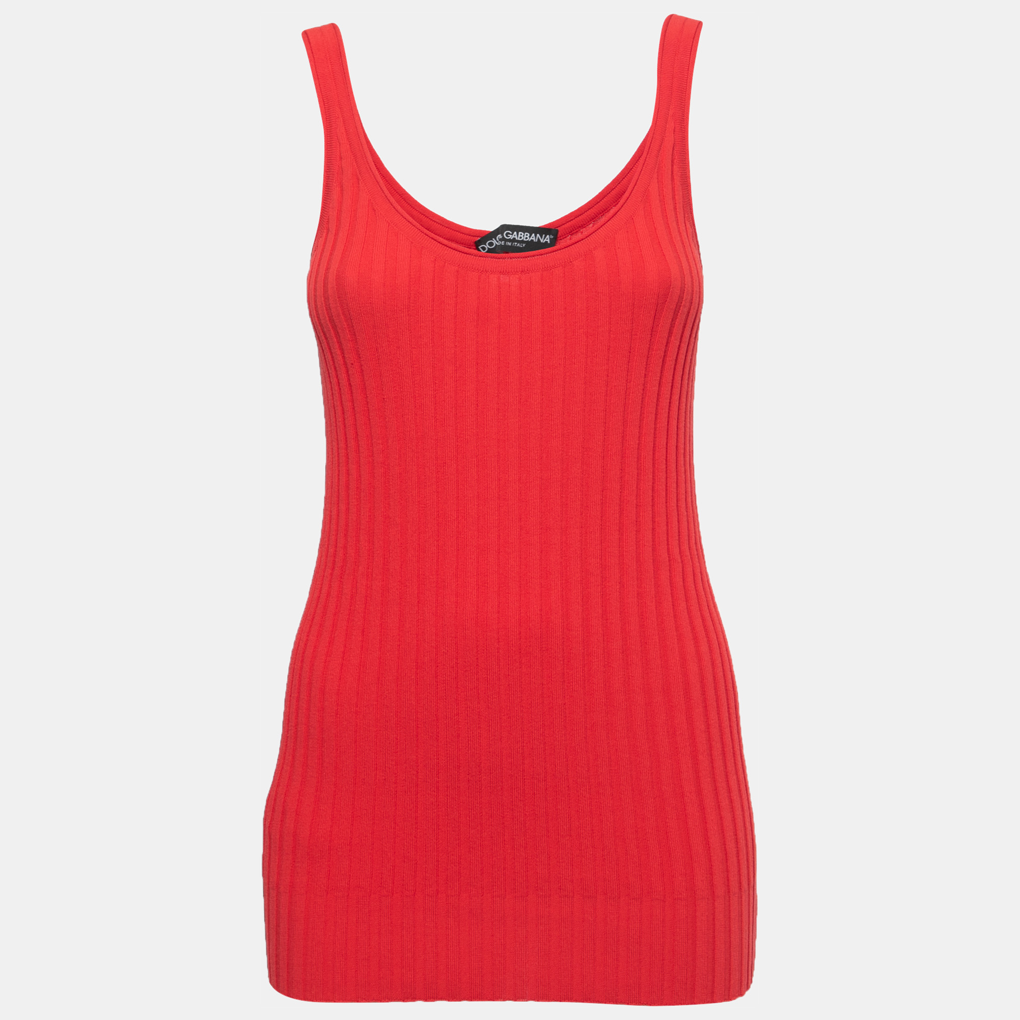 Pre-owned Dolce & Gabbana Red Cotton Rib Knit Tank Top M