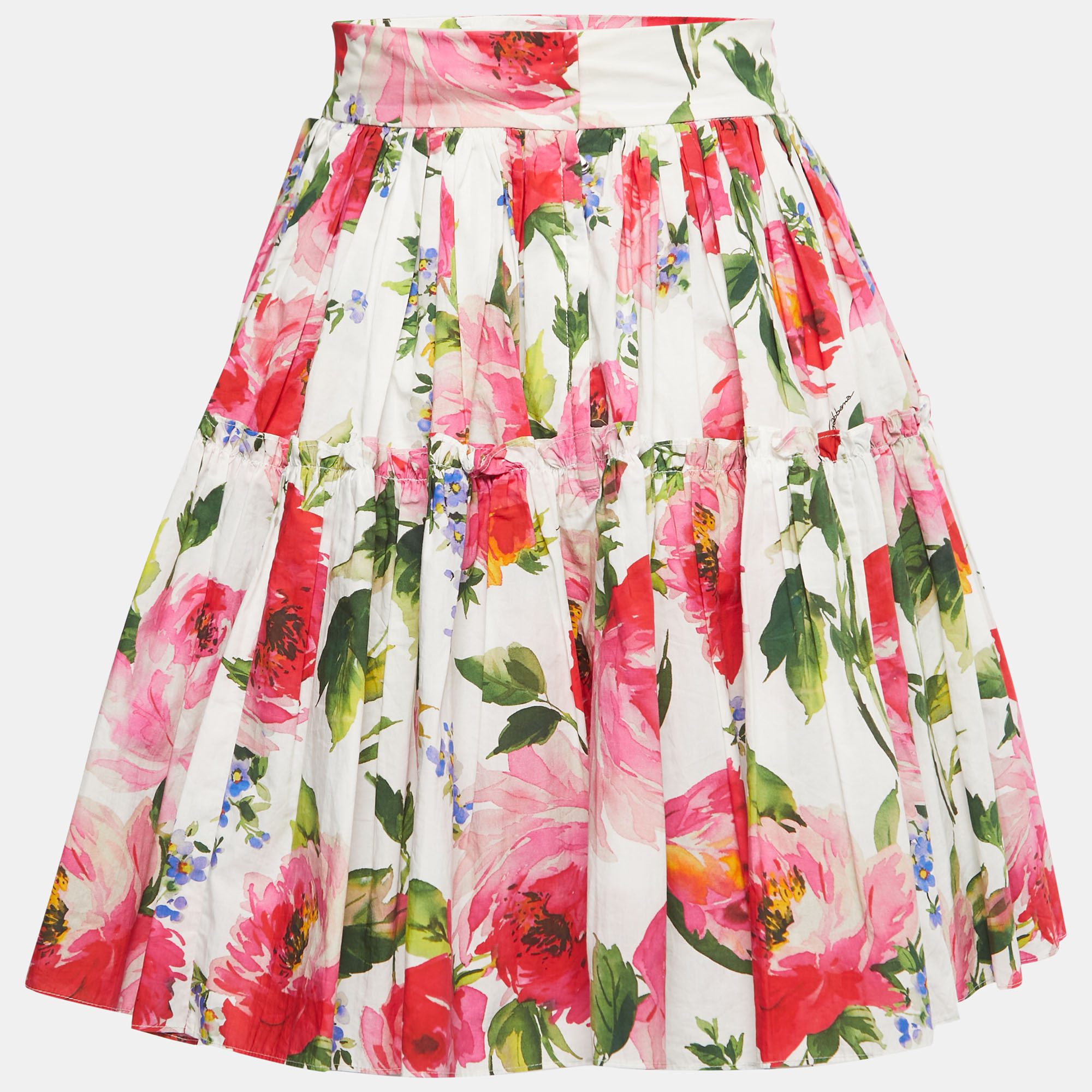 

Dolce & Gabbana White Floral Printed Cotton Mini Skirt