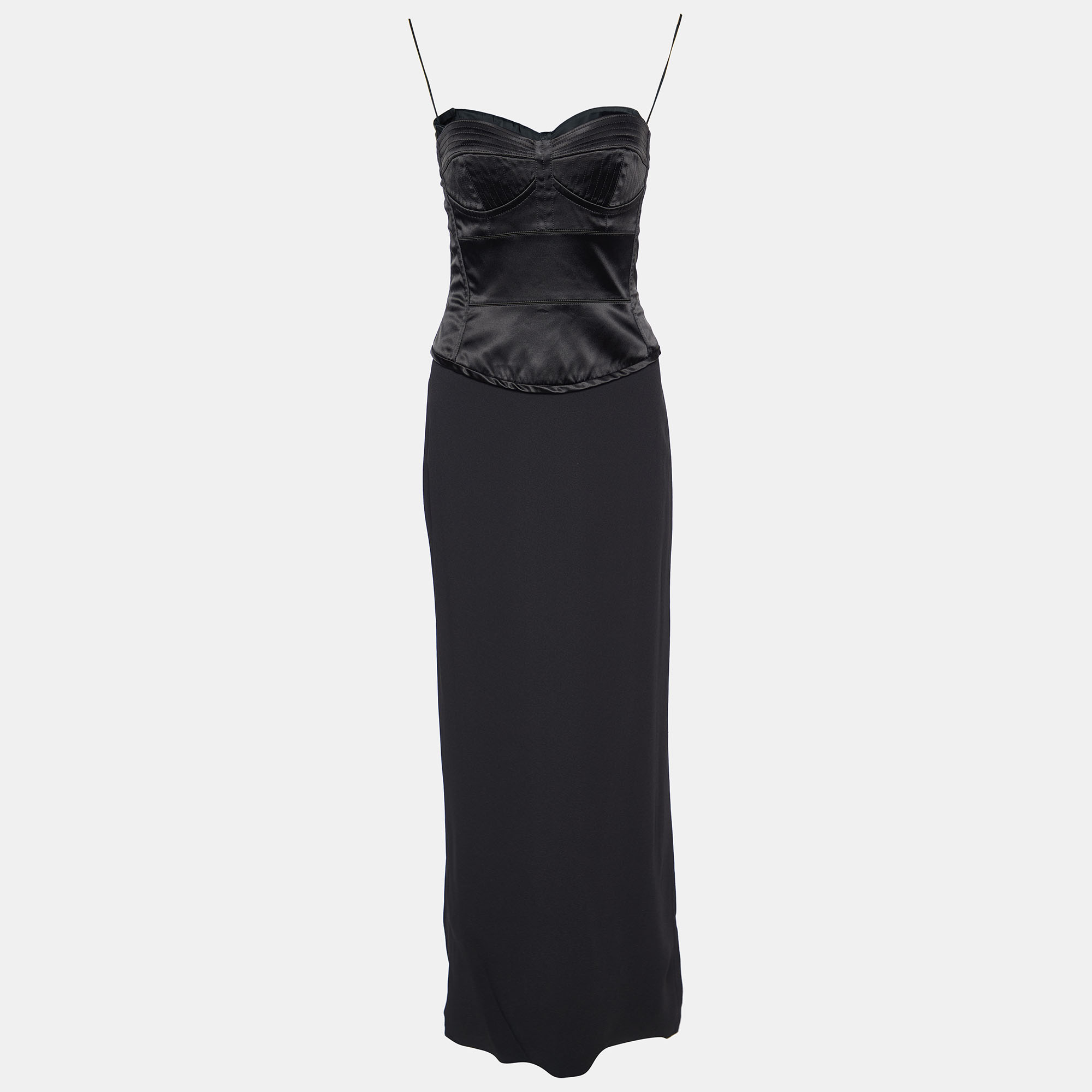 

Dolce & Gabbana Black Satin & Crepe Strapless Bustier Maxi Dress