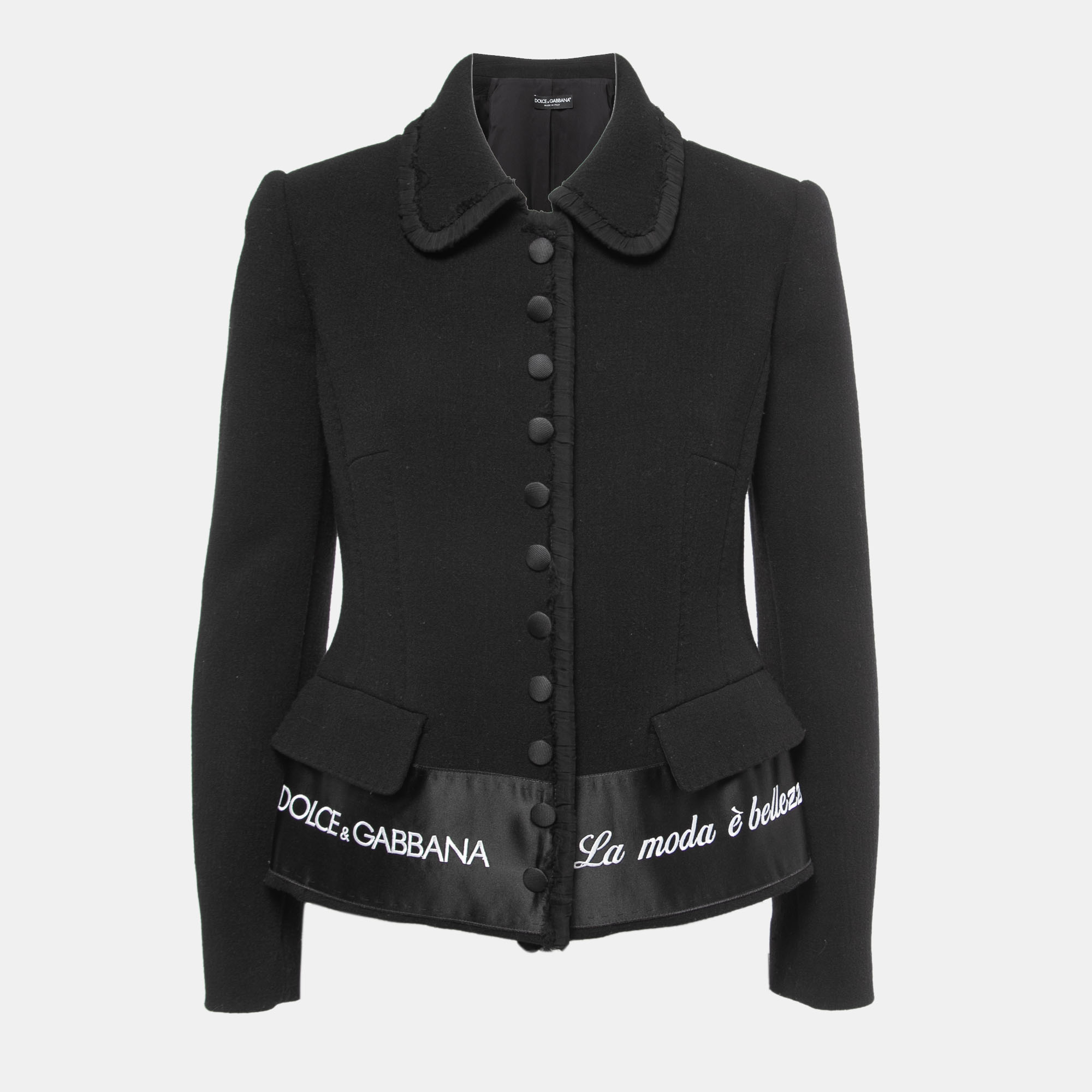 

Dolce & Gabbana Black Embroidered Wool Blend Button Front Blazer M