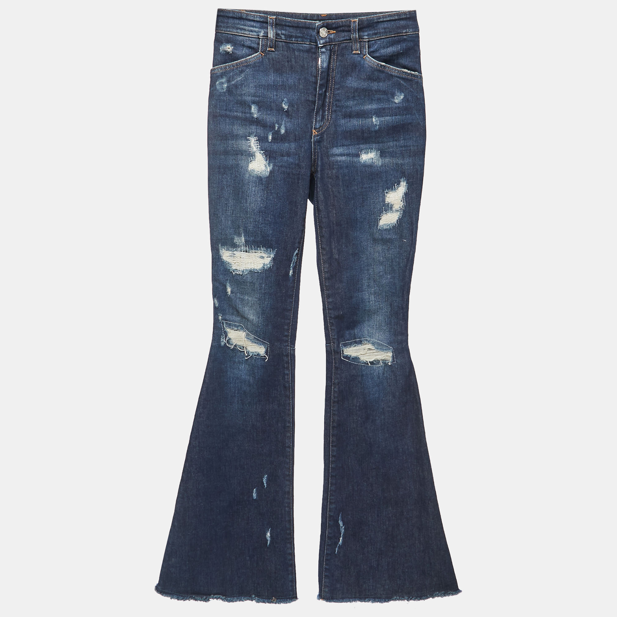 

Dolce & Gabbana Blue Denim Flared Embroidered Jeans  Waist 27
