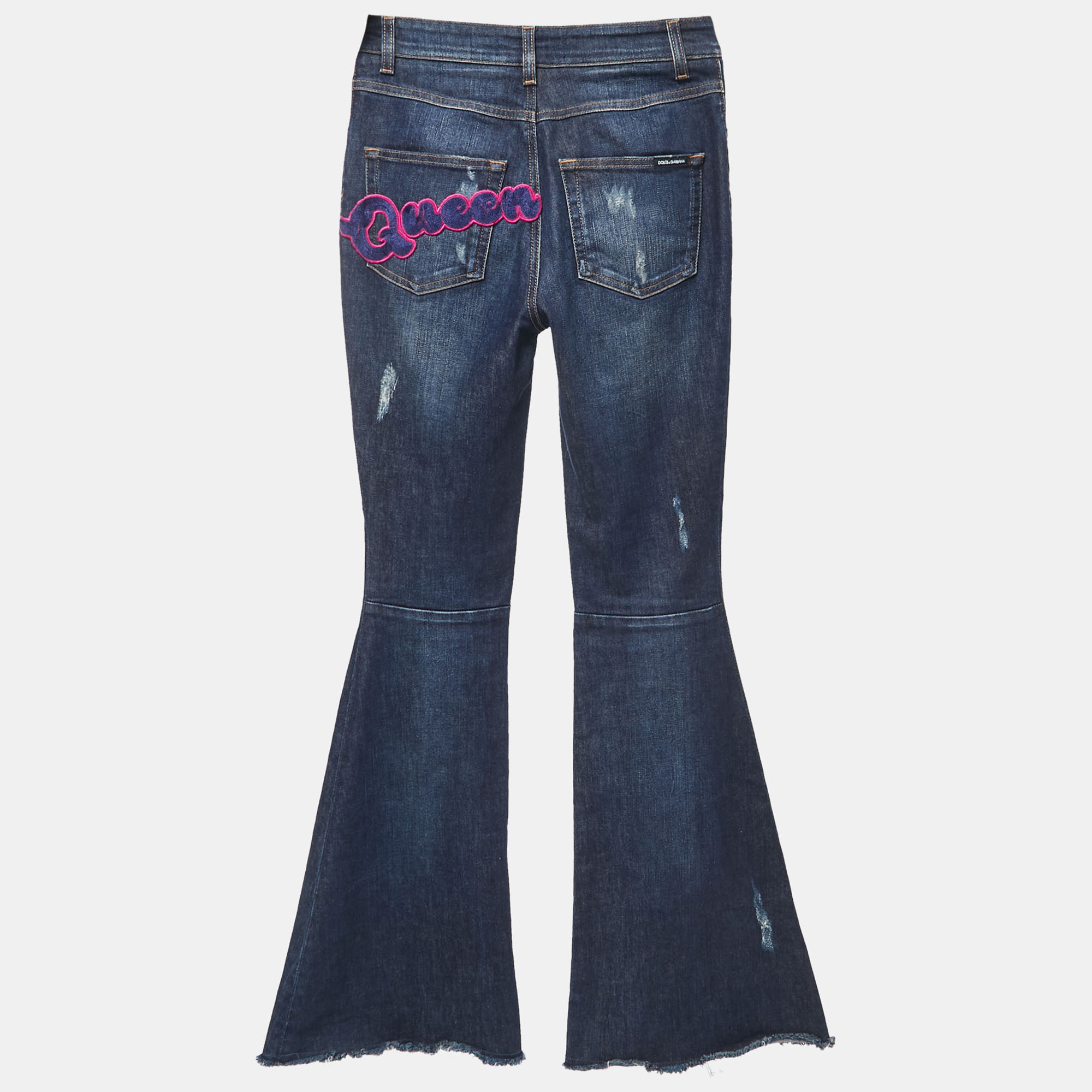 

Dolce & Gabbana Blue Denim Flared Embroidered Jeans  Waist 27