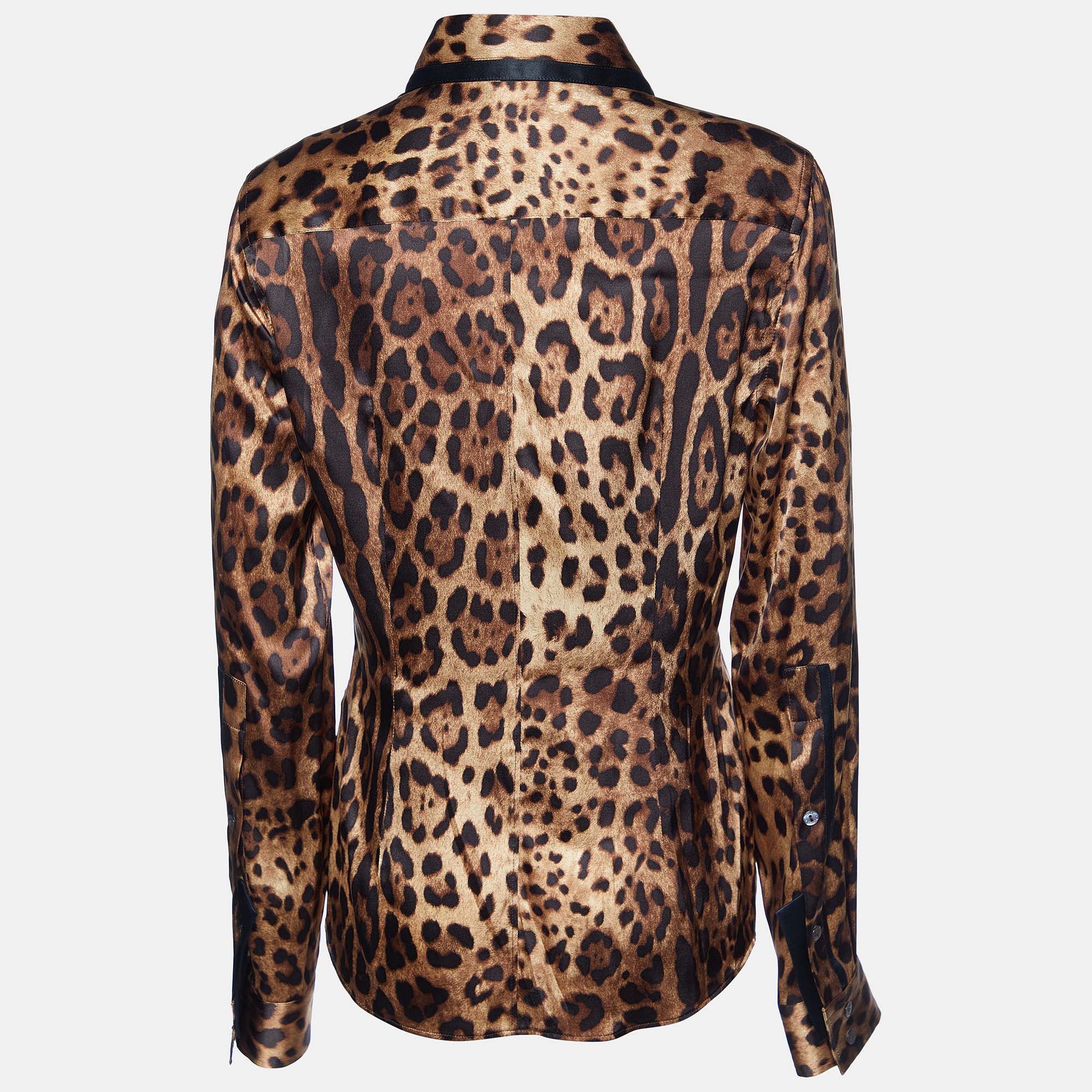 

Dolce & Gabbana Brown Animal Printed Silk Satin Button Front Shirt
