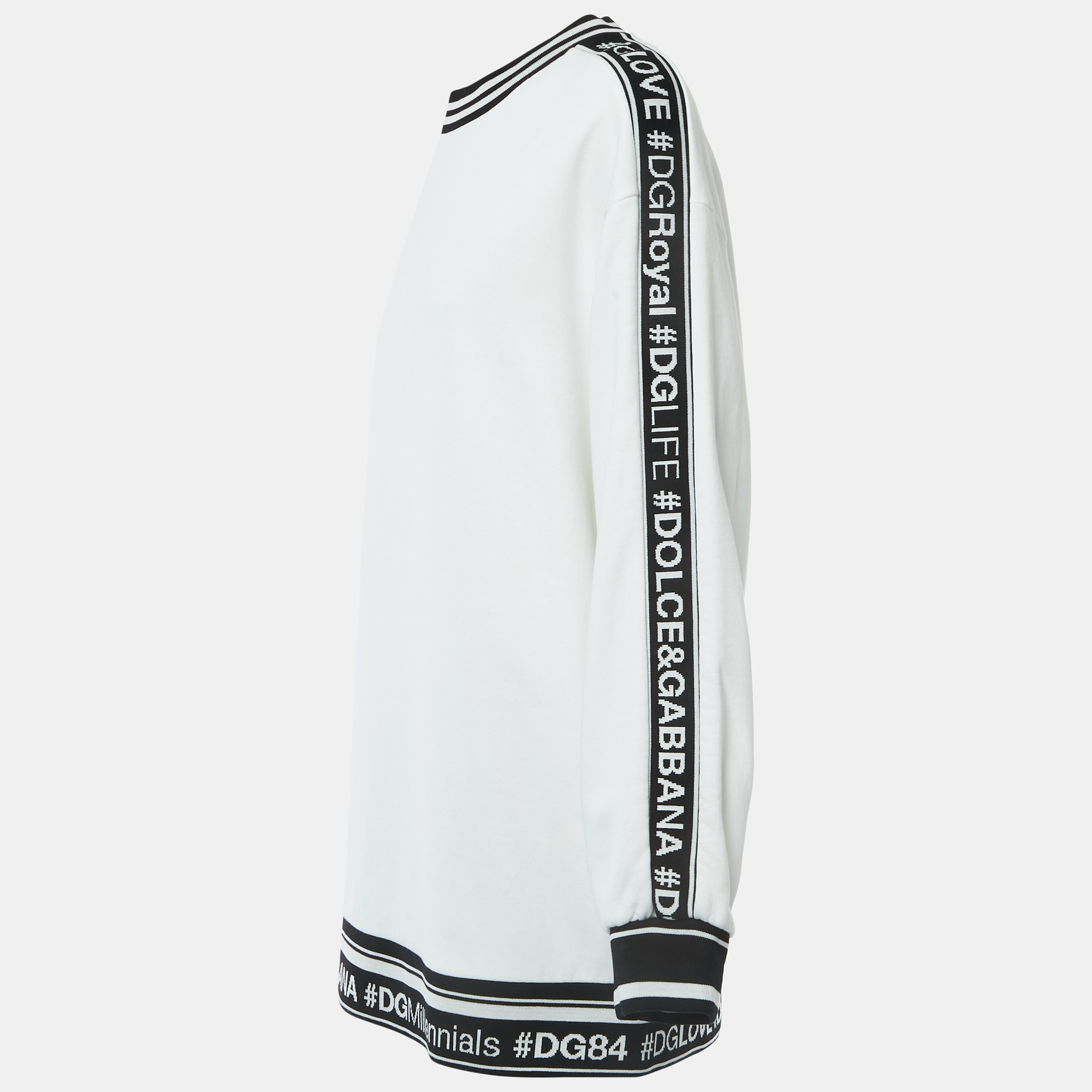 

Dolce & Gabbana White Cotton Knit Logo Tape Detailed Sweatshirt
