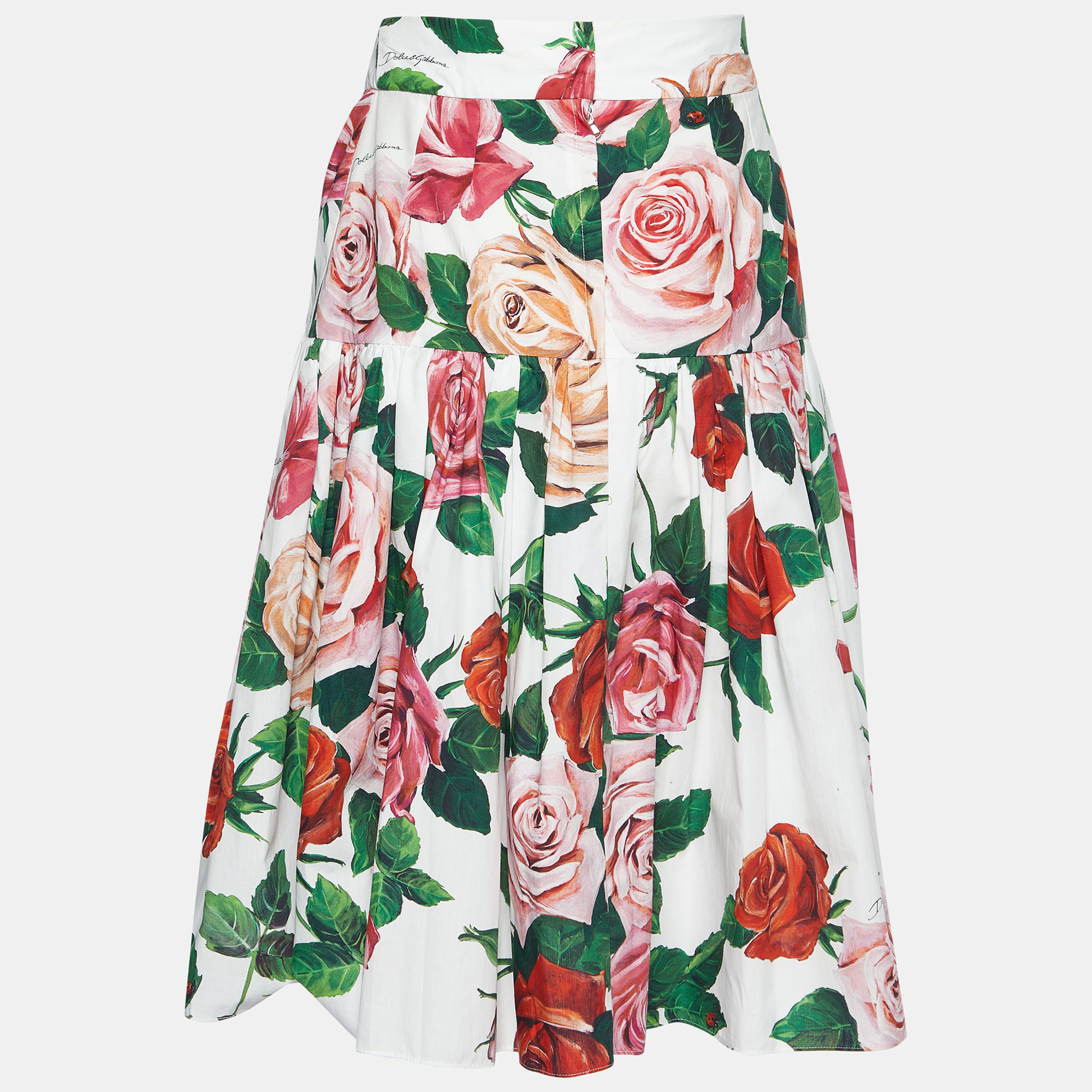 

Dolce & Gabbana White Roses Printed Cotton Skirt