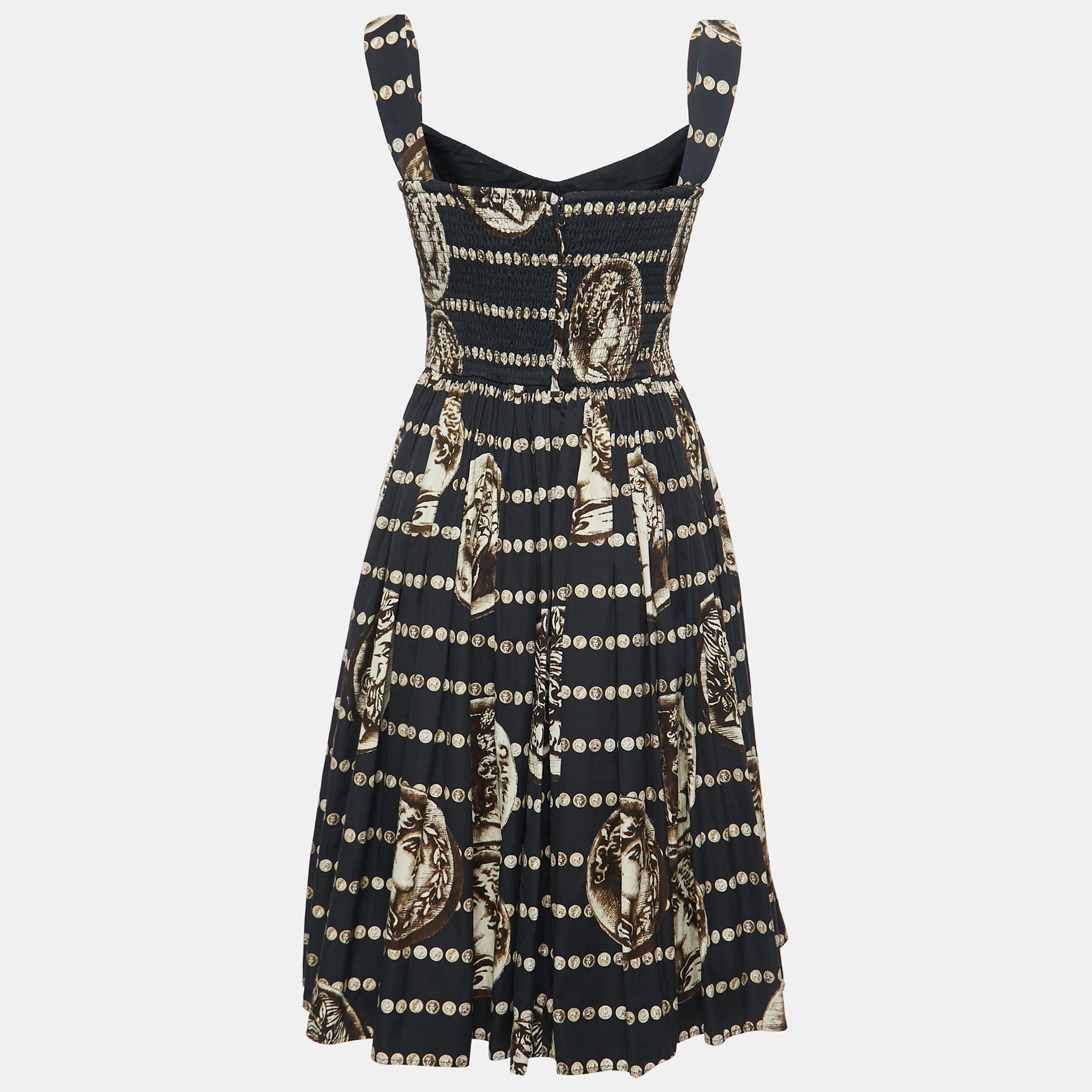 

Dolce & Gabbana Black Coin Printed Cotton Sleeveless Midi Dress