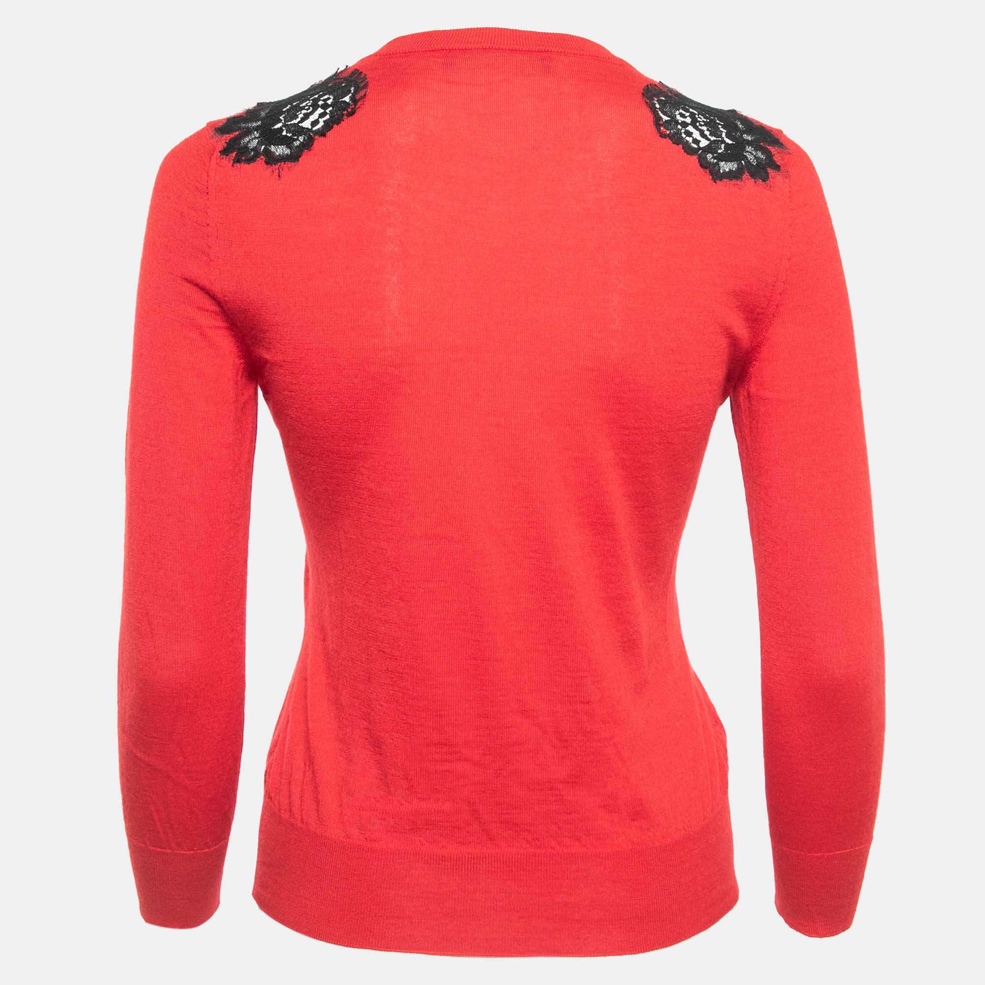 

Dolce & Gabbana Red Cashmere & Lace Insert Jumper