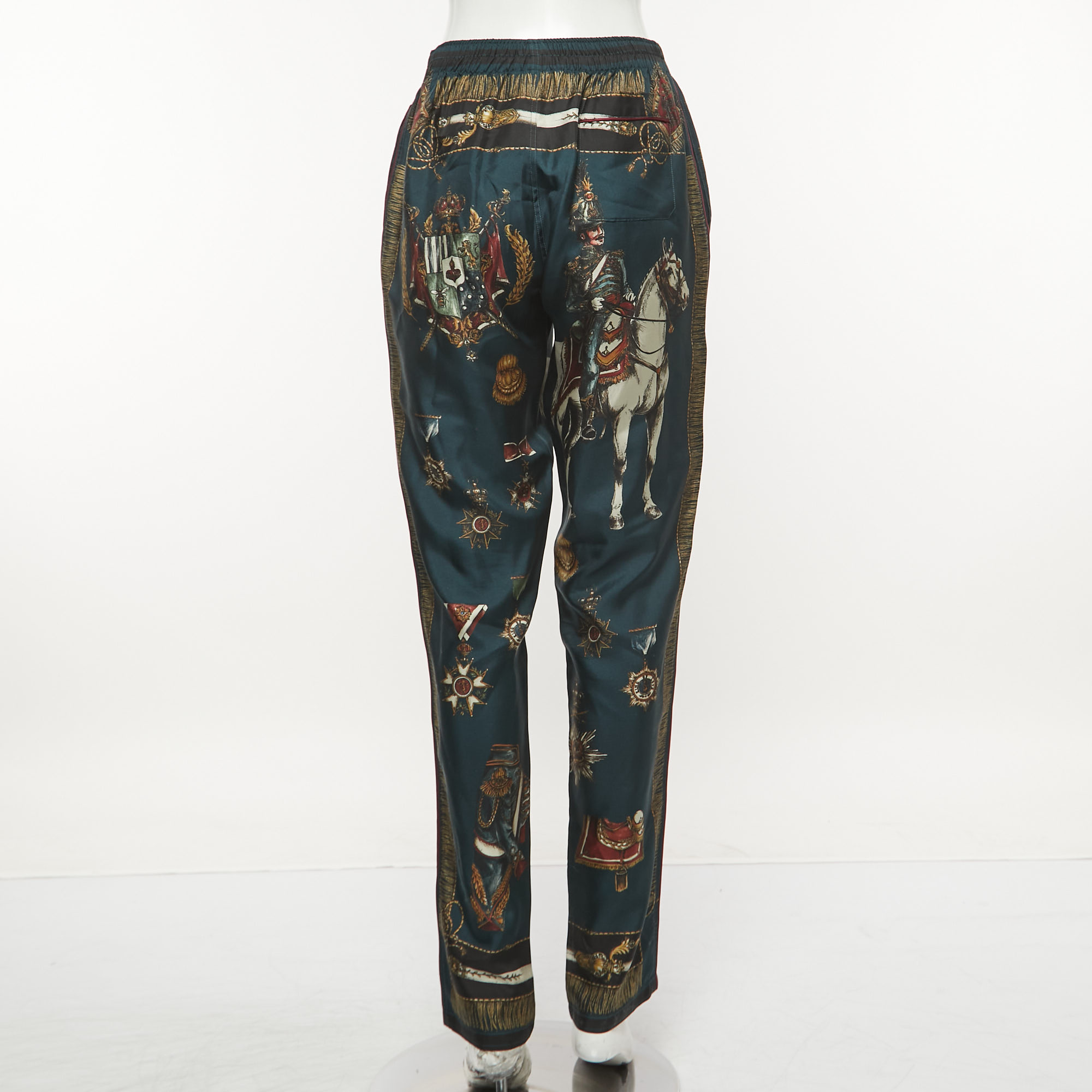 

Dolce & Gabbana Midnight Blue Military Print Silk Trousers